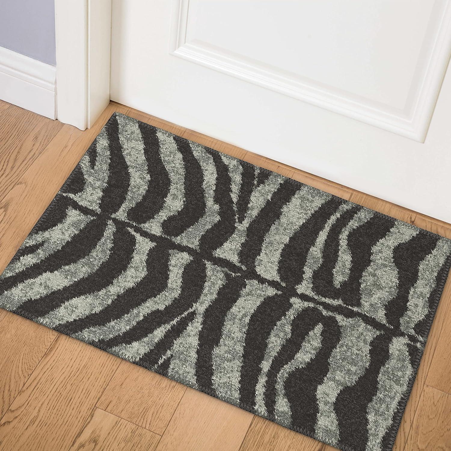 Addison Rugs Addison Indoor/ Outdoor Safari Zebra Animal Print Washable Area Rug 1'8" x 2'6" - Shadow