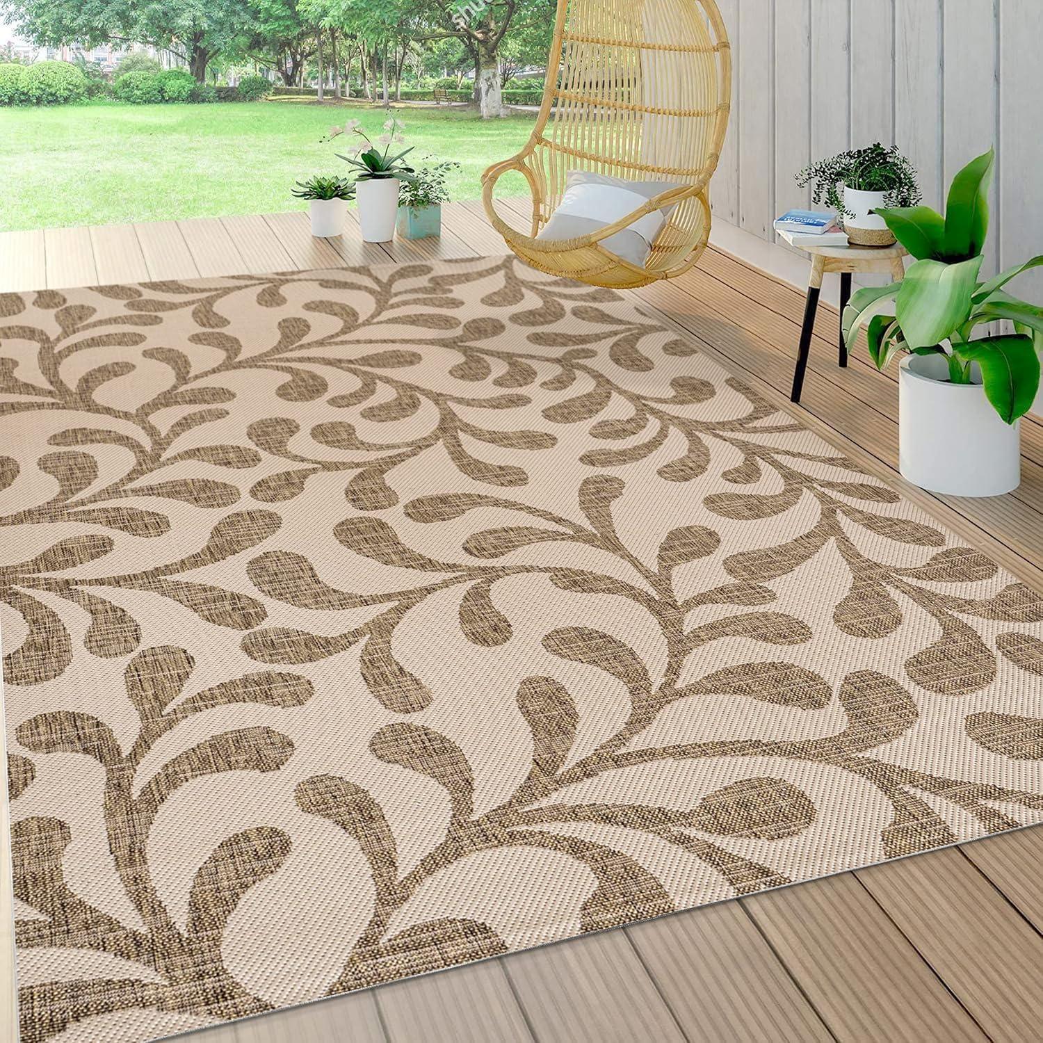 4'x6' Vine All Over Indoor/Outdoor Area Rug, Brown/Beige - JONATHAN Y