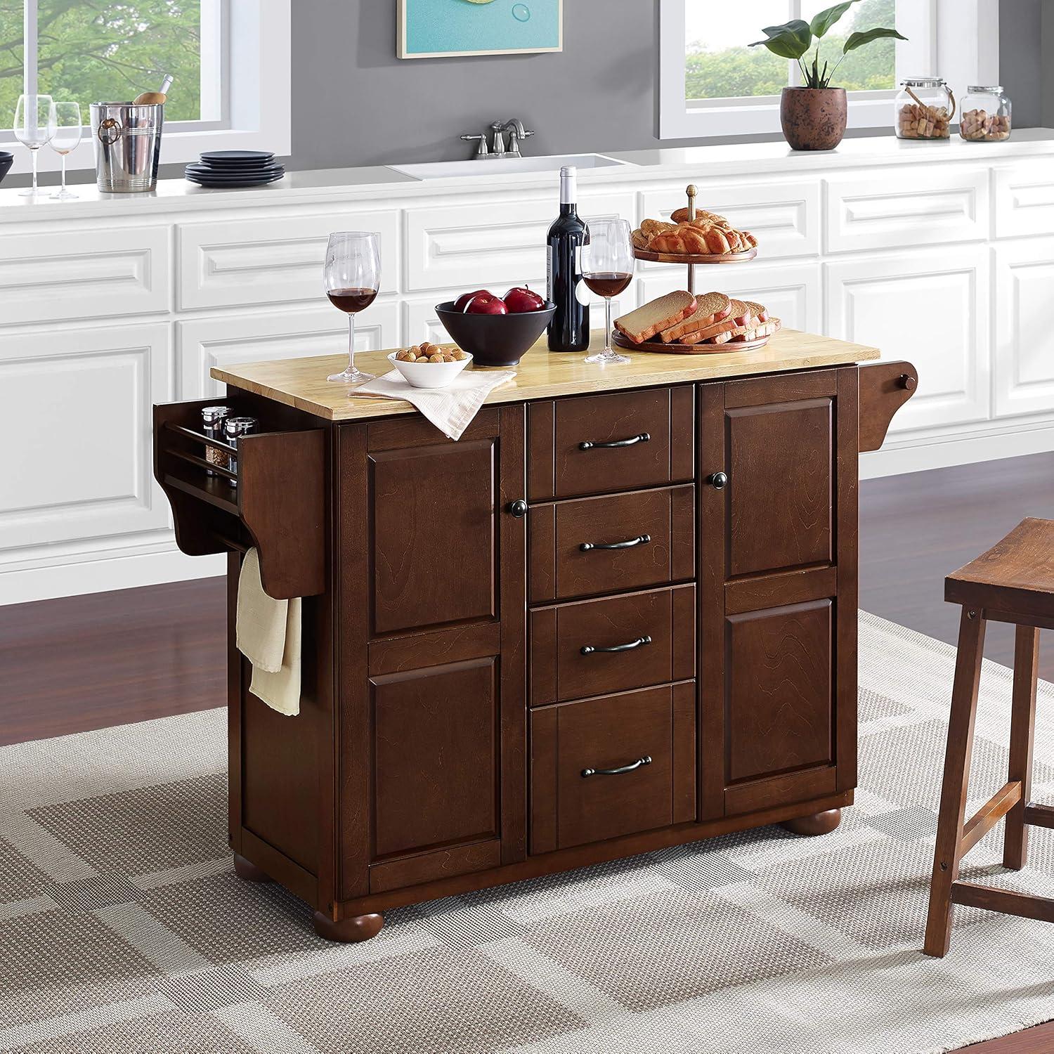 Crosley Eleanor Natural Wood Top Kitchen Island in Mahogany