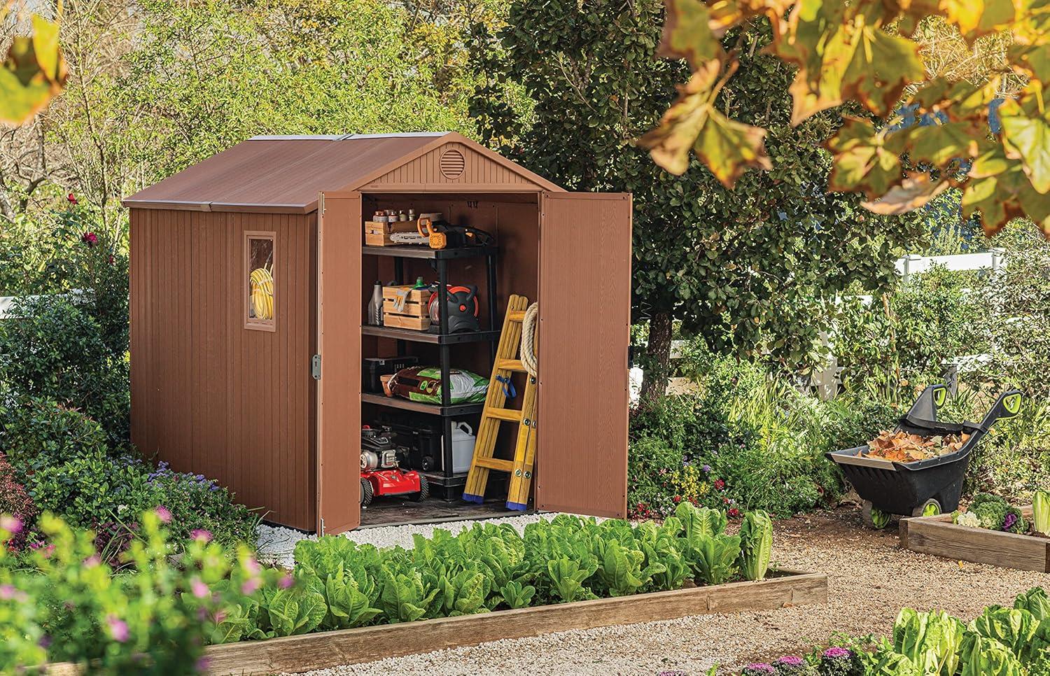 6' x 8' Brown Resin Outdoor Storage Shed with Windows