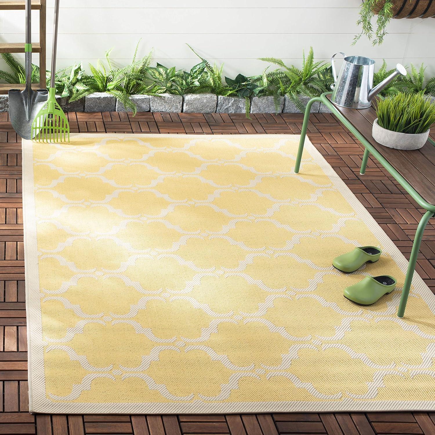 SAFAVIEH Courtyard Estelle Geometric Indoor/Outdoor Area Rug, Yellow/Beige, 4' x 4' Square