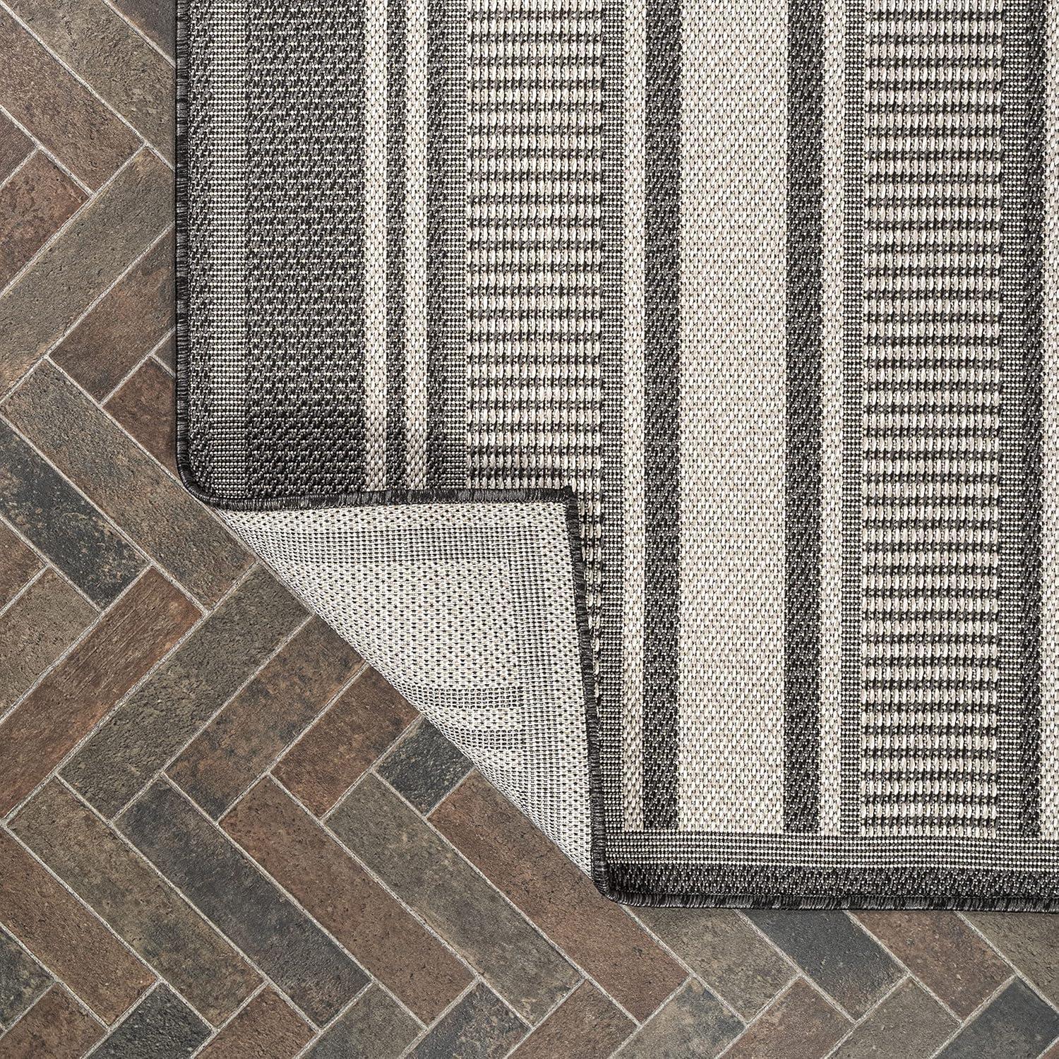 8' x 10' Haynes Modern Double Stripe Indoor/Outdoor Area Rug, Black/Cream - JONATHAN Y