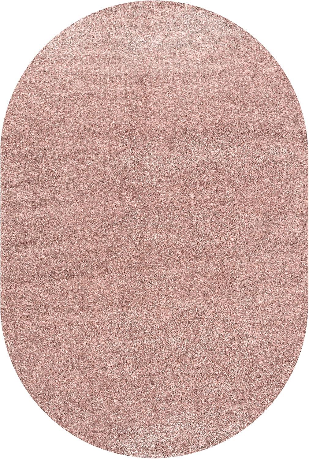 Coastal Pink Oval Low-Pile Easy-Care Synthetic Area Rug, 3' x 5'