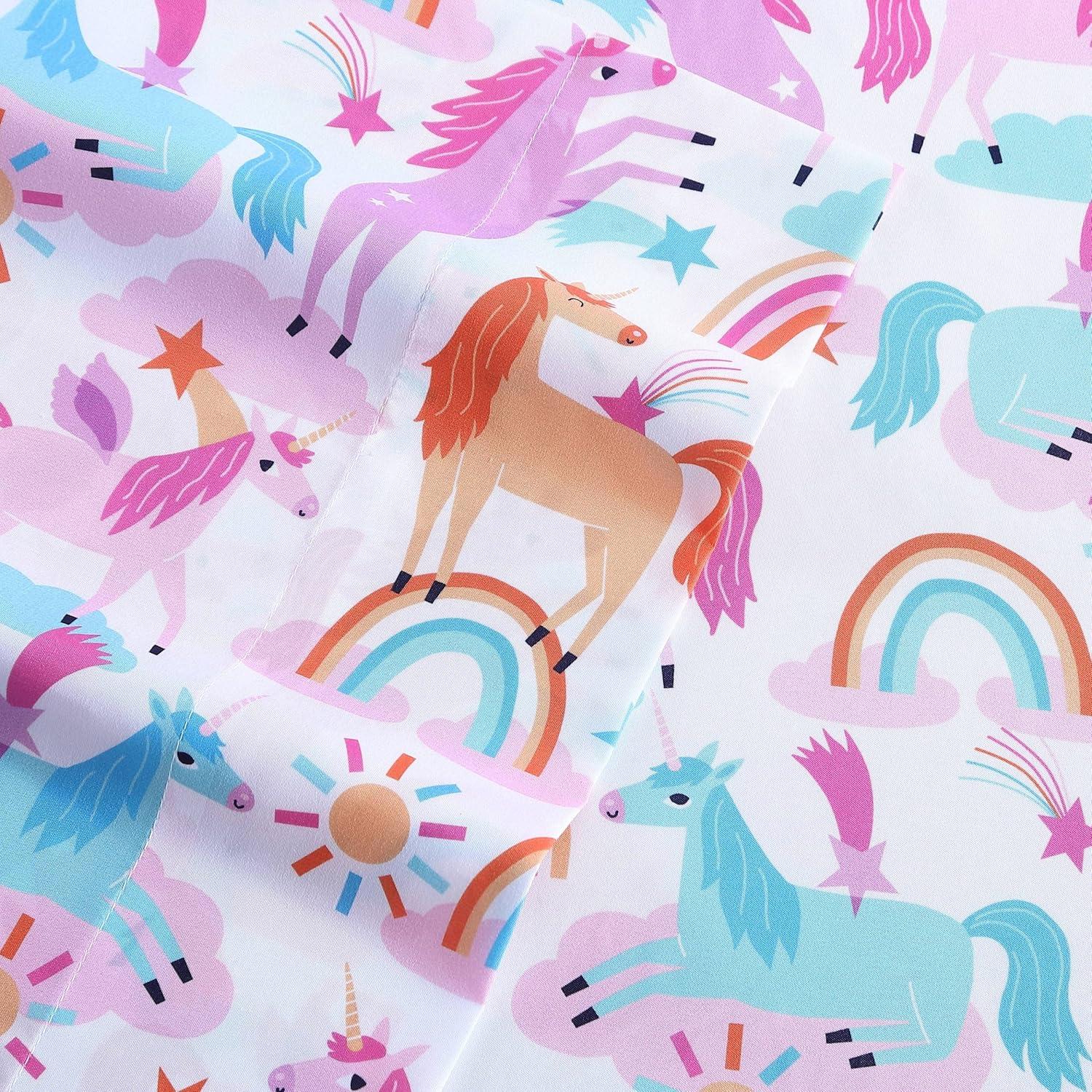 Poppy & Fritz Unicorn Microfiber Pink 3 Piece Sheet Set-Twin