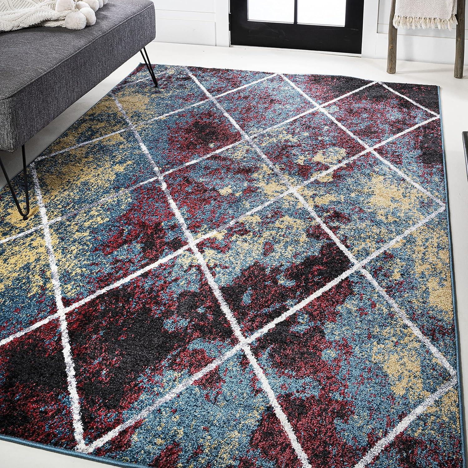 4'x6' Cole Minimalist Diamond Trellis Area Rug, Multi/White - JONATHAN Y