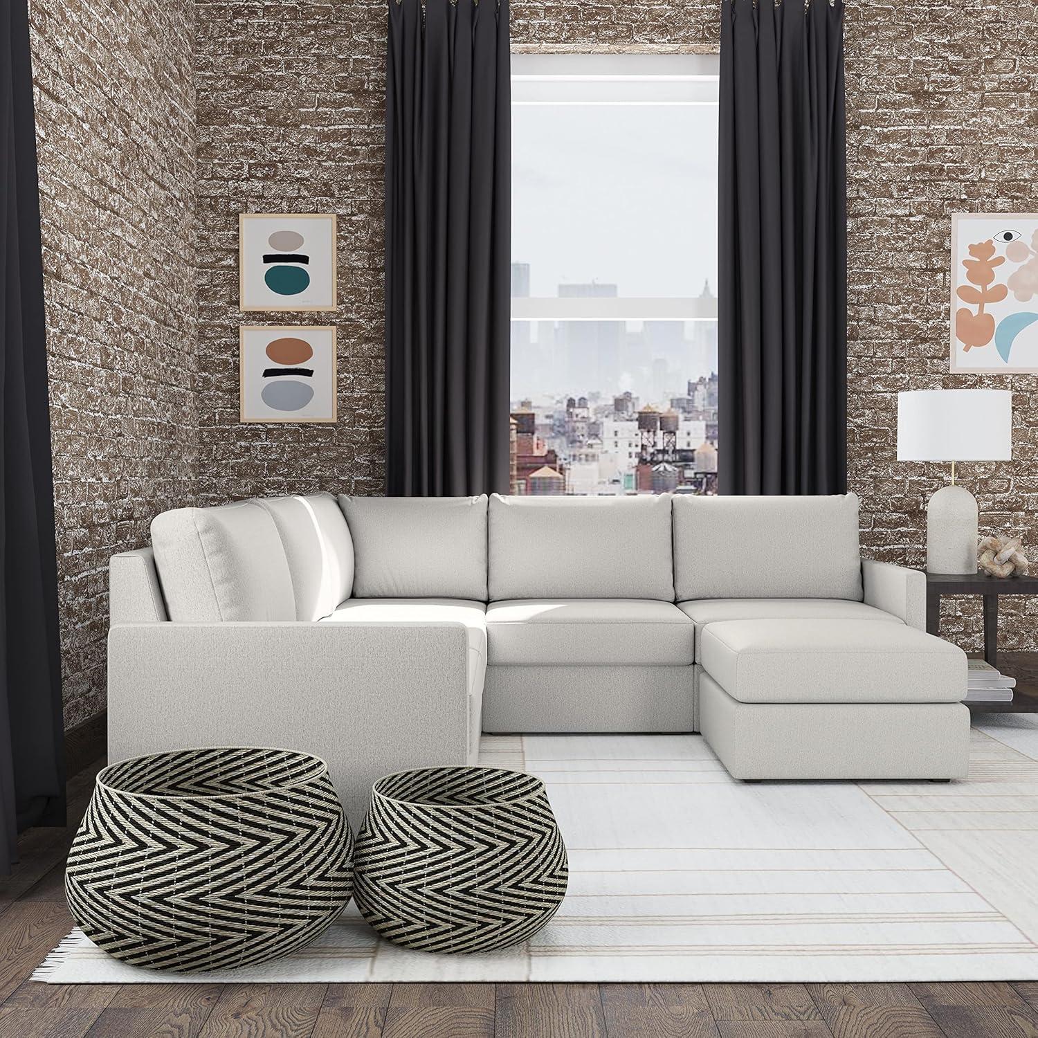 Flex 5 - Piece Upholstered Modular Sectional with Bumper Ottoman