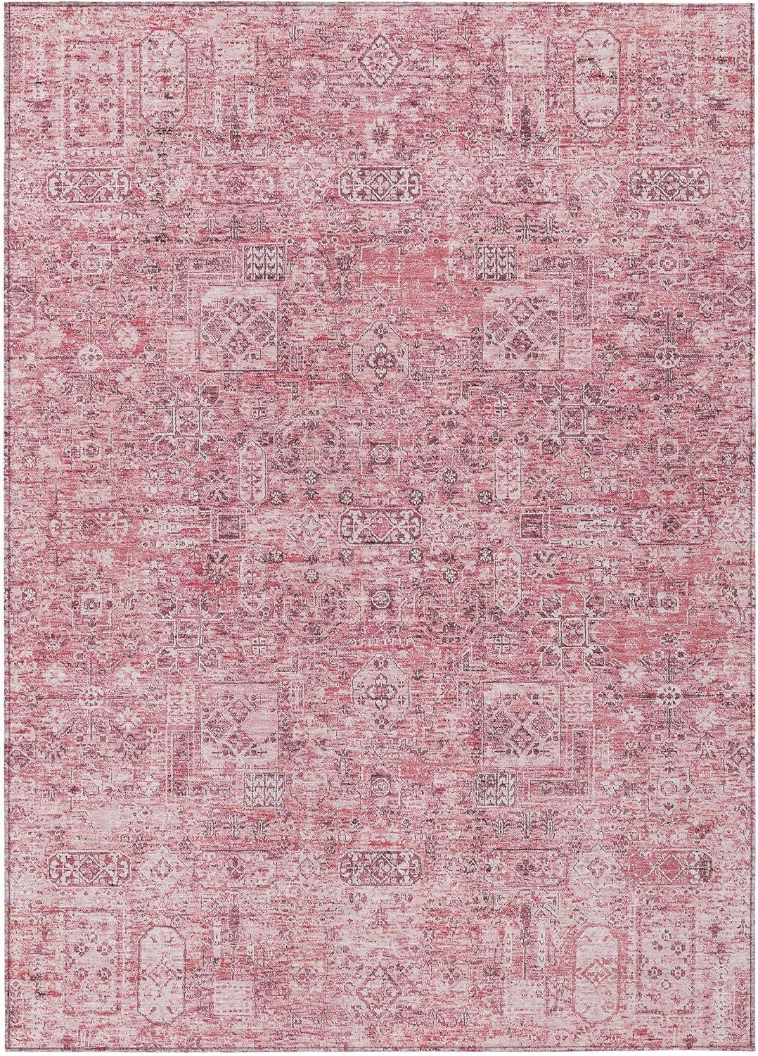 Pink Synthetic Flat Woven Washable 5' x 7' Area Rug