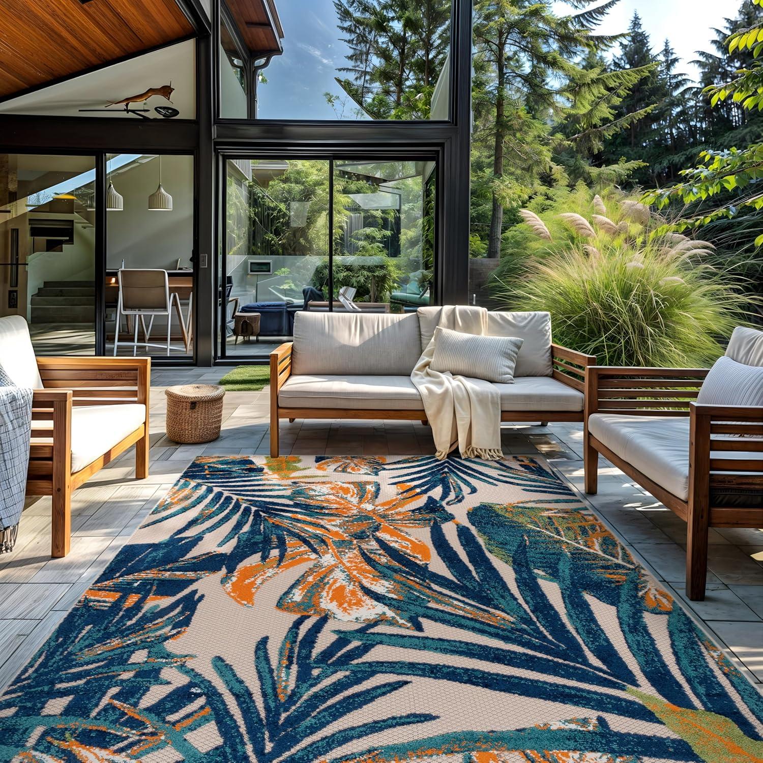 World Rug Gallery Floral Leaves Indoor/Outdoor Area Rug - Multi 7'10" x 10'