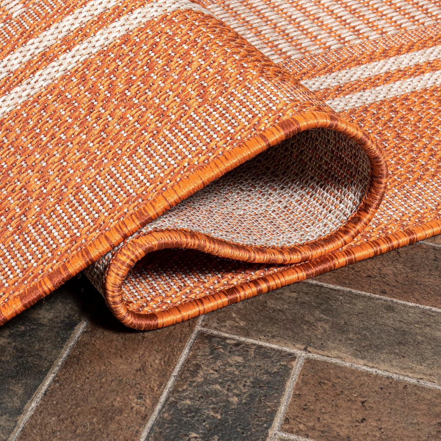 5' x 8' Haynes Modern Double Stripe Indoor/Outdoor Area Rug, Orange/Cream - JONATHAN Y