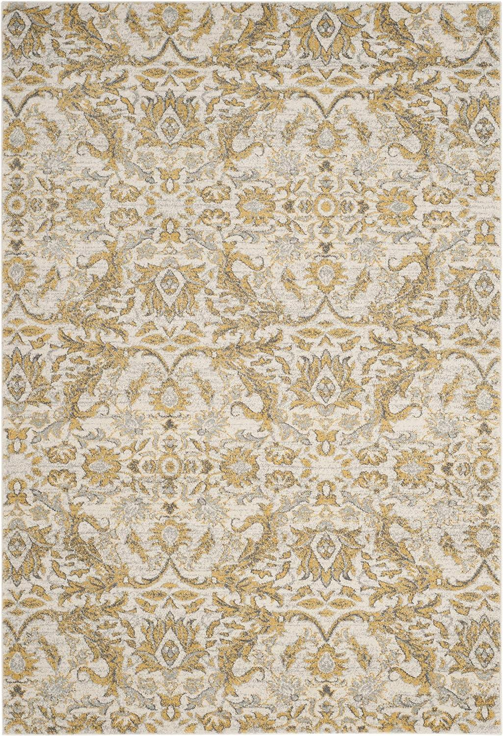 Adie Damask Ivory/Gold Area Rug