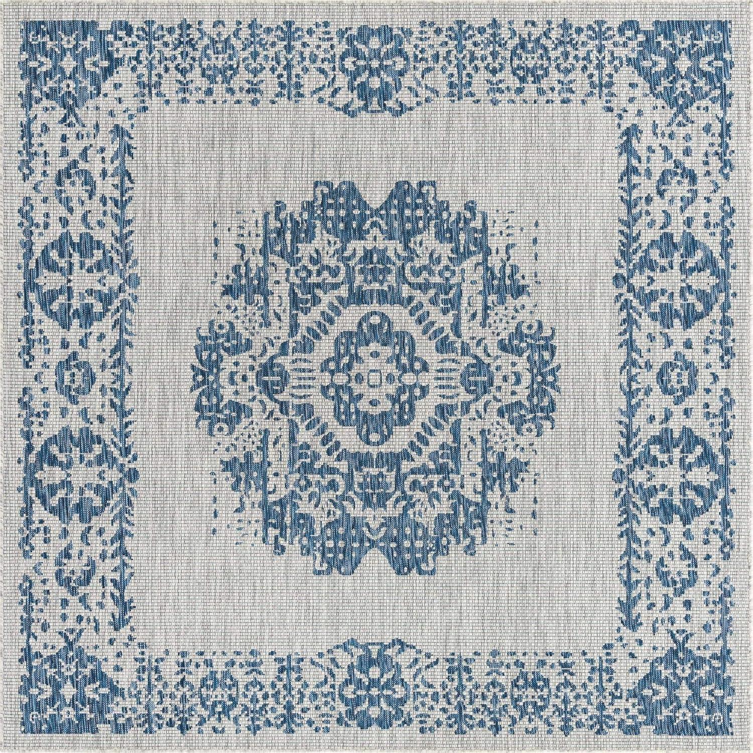 Unique Loom 7' 10 x 7' 10 Square Indoor/Outdoor Traditional Blue Area Rug