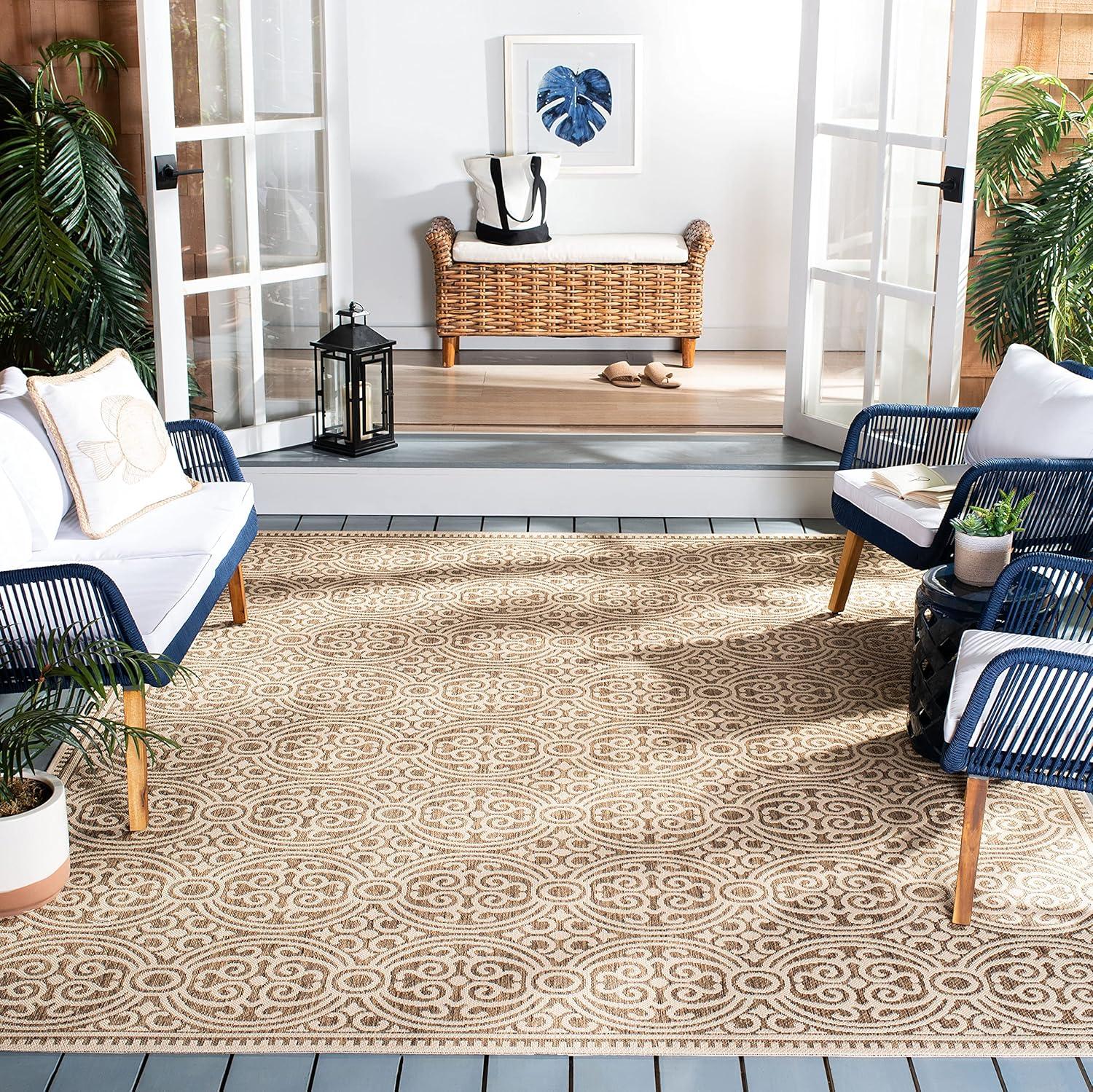 Cream and Beige Geometric Indoor/Outdoor Area Rug