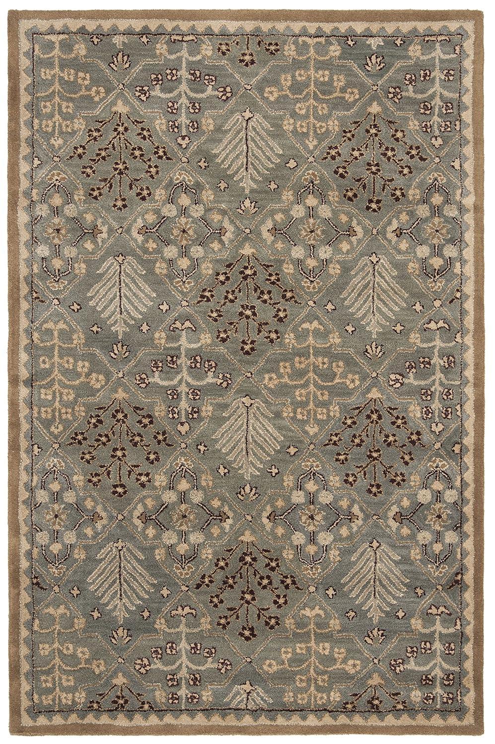 SAFAVIEH Antiquity Trafford Floral Geometric Wool Area Rug, Light Blue/Gold, 5' x 8'