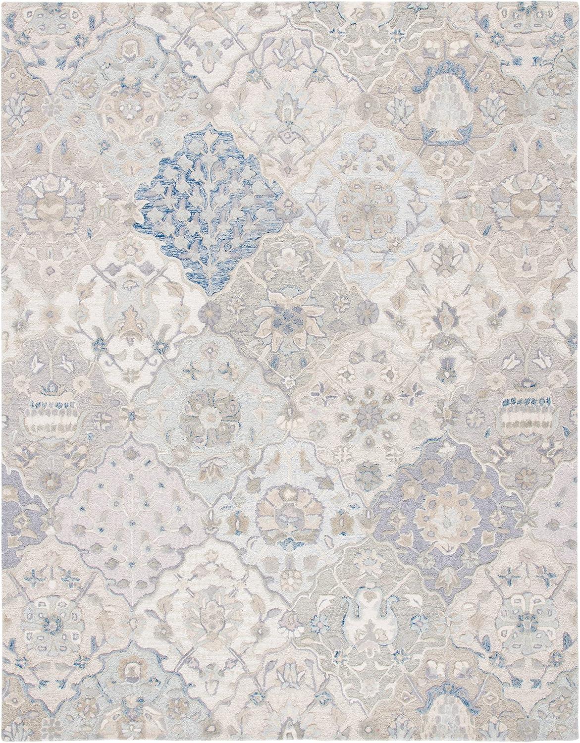 SAFAVIEH Glamour Charmaine Floral Wool Area Rug, Grey/Blue, 9' x 12'