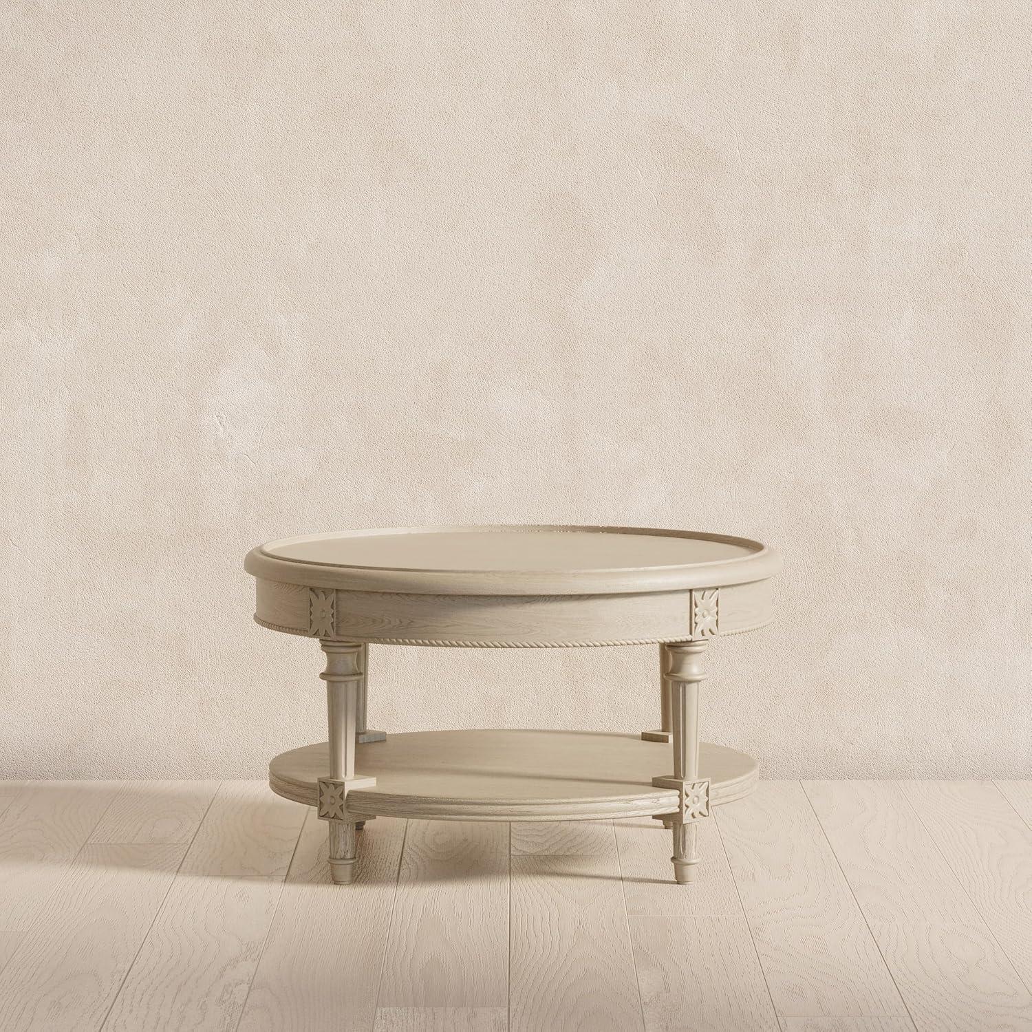 Maven Lane Maven Lane Pullman Traditional Round Wooden Coffee Table In Antiqued White Finish