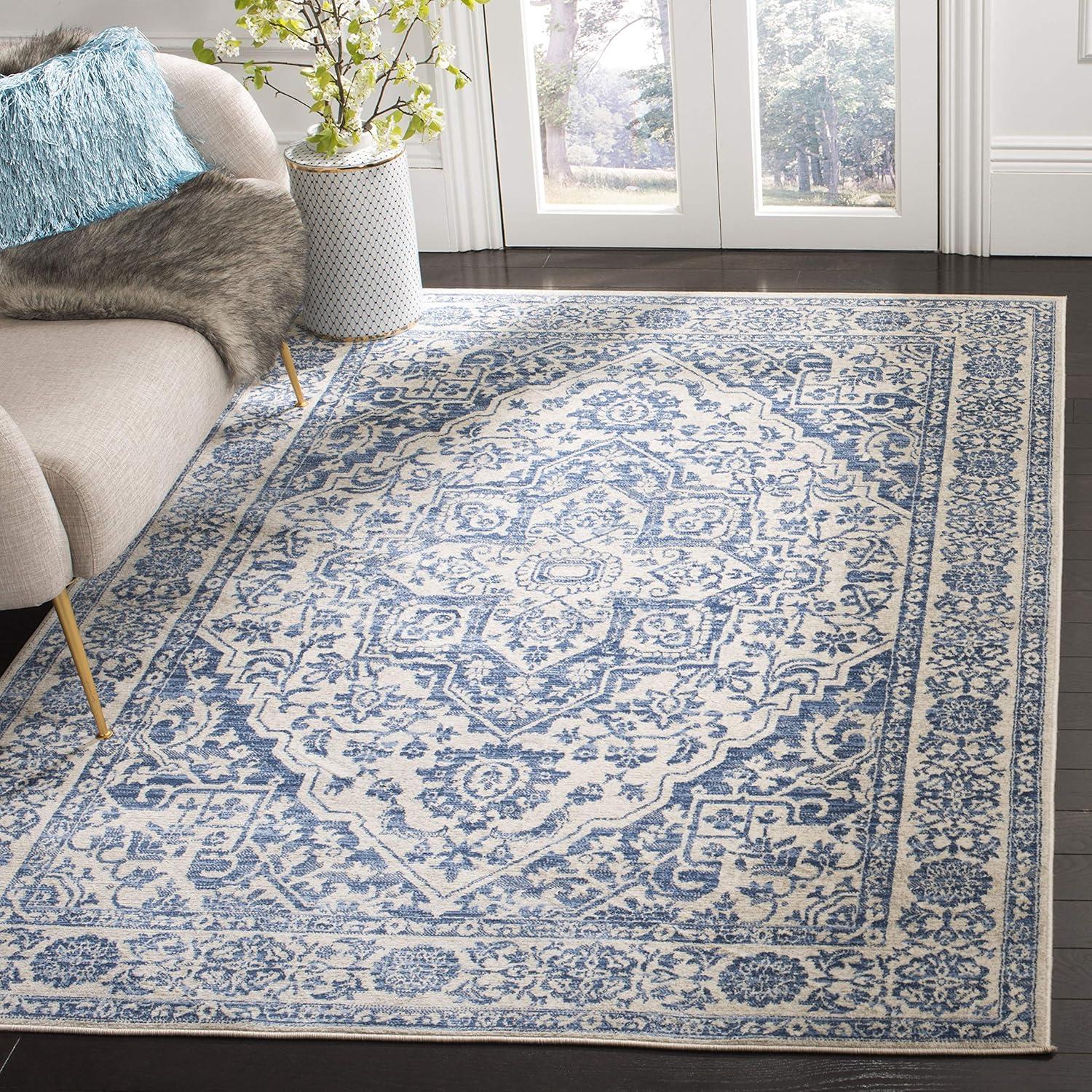 Elegant Brentwood 5' Square Navy/Light Grey Synthetic Area Rug