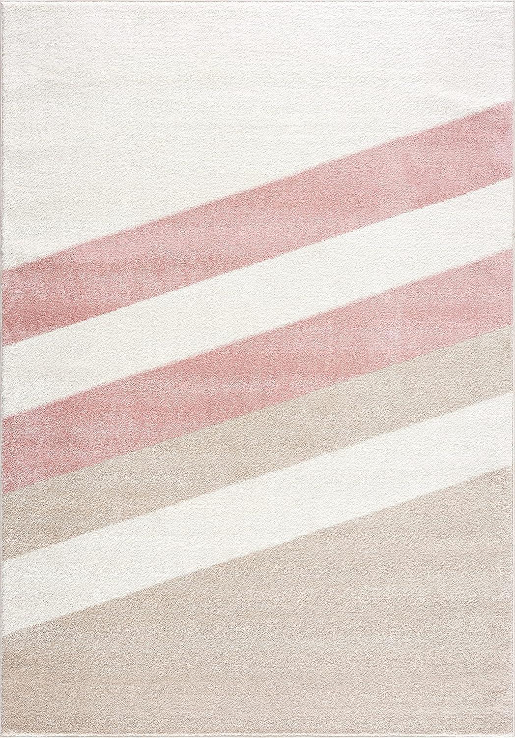 Abani Rugs Deco DEC150A Cream Blush Pink Diagonal Lines Area Rug 4' x 6' - Beige