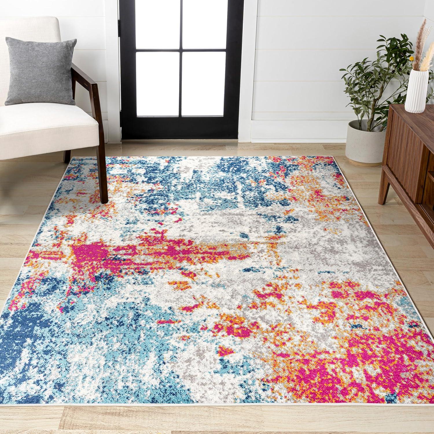 8'x10' Sunset Modern Abstract Area Rug, Blue/Multi - JONATHAN Y