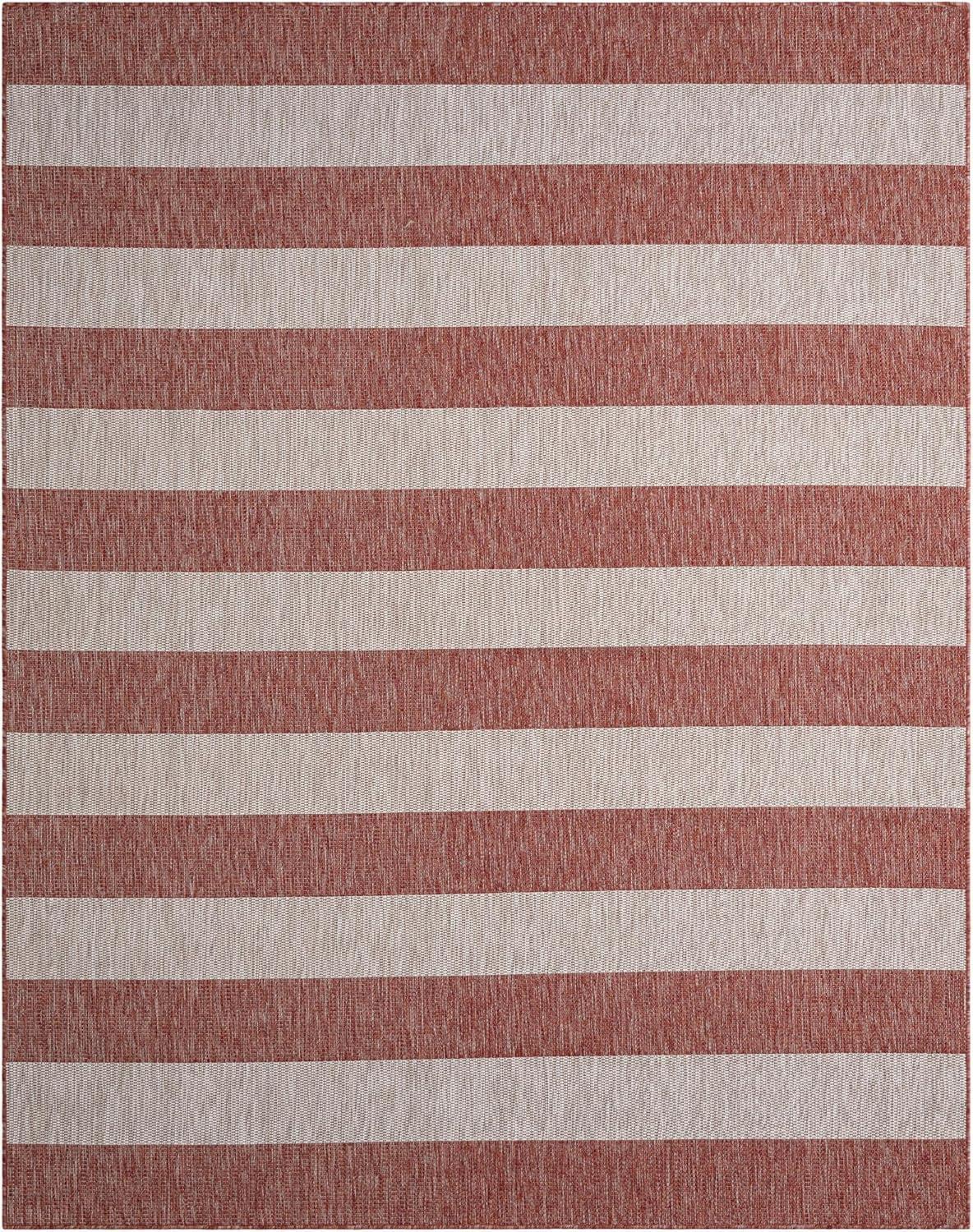 Unique Loom 7' 1 x 10' 0 Rectangle Indoor/Outdoor Striped Rust Red Area Rug