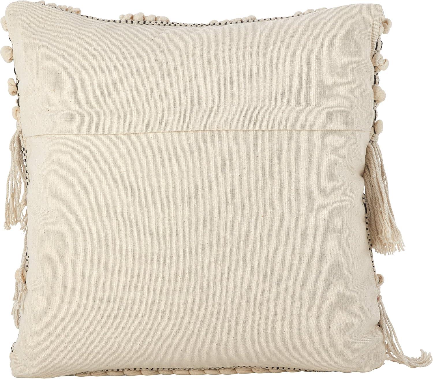 Ivory Cotton Fringe Square Throw Pillow with Down Fill