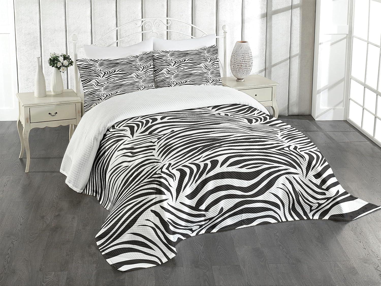 Ambesonne Black White Bedspread Wild Zebra