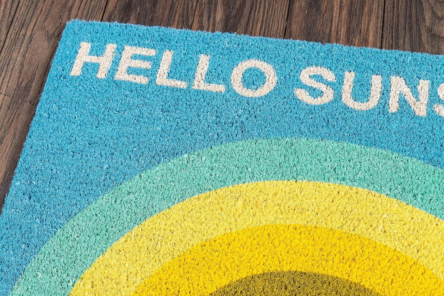 Retro Hello Sunshine 18" x 30" Blue Synthetic Welcome Mat