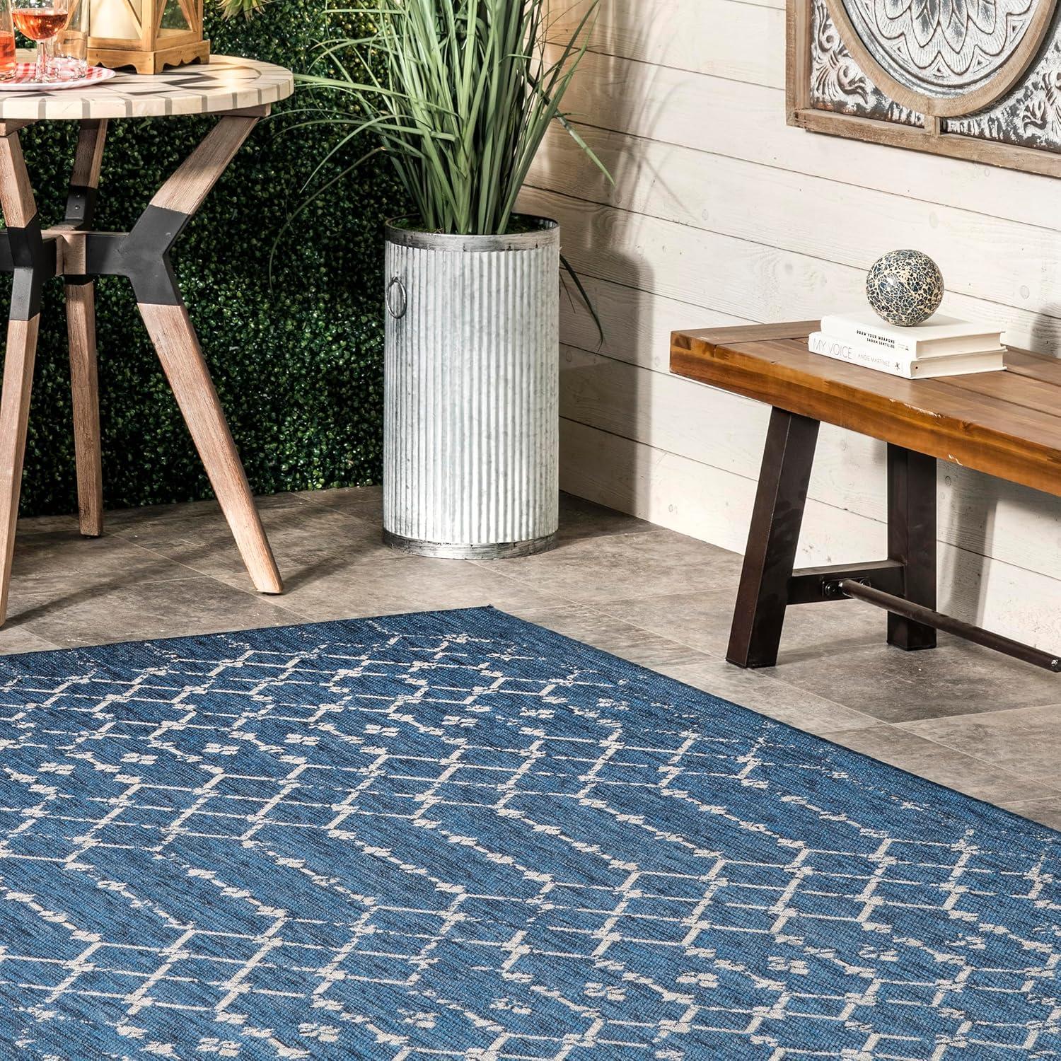Nuloom Grayson Trellis 5x8 Indoor/Outdoor Area Rug for Living Room Patio Deck Front Porch Kitchen, Blue/Ivory