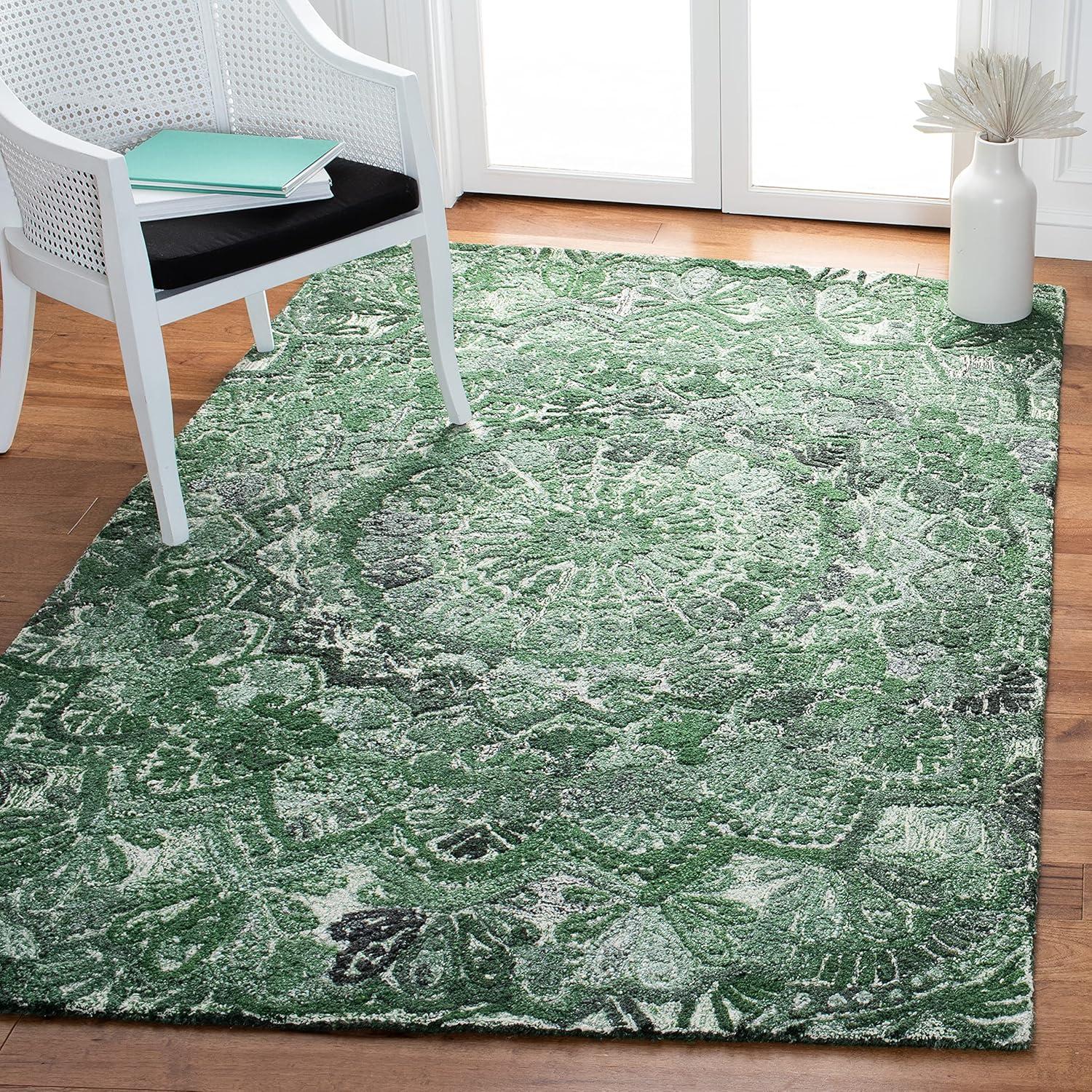 Green and Ivory Hand-Tufted Wool Mandala Area Rug