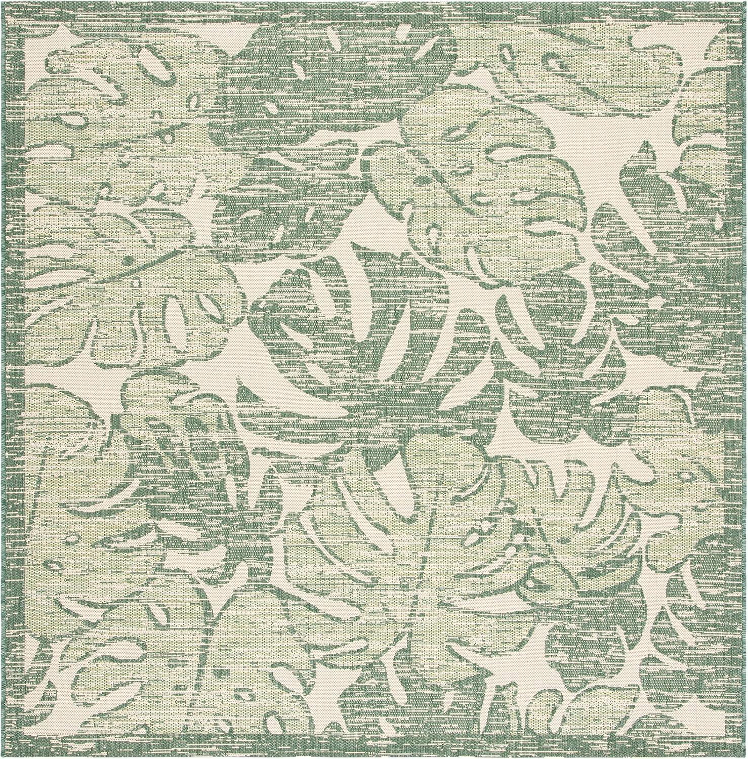 Courtyard Beige/Green 6'7" Square Indoor/Outdoor Easy-Care Area Rug