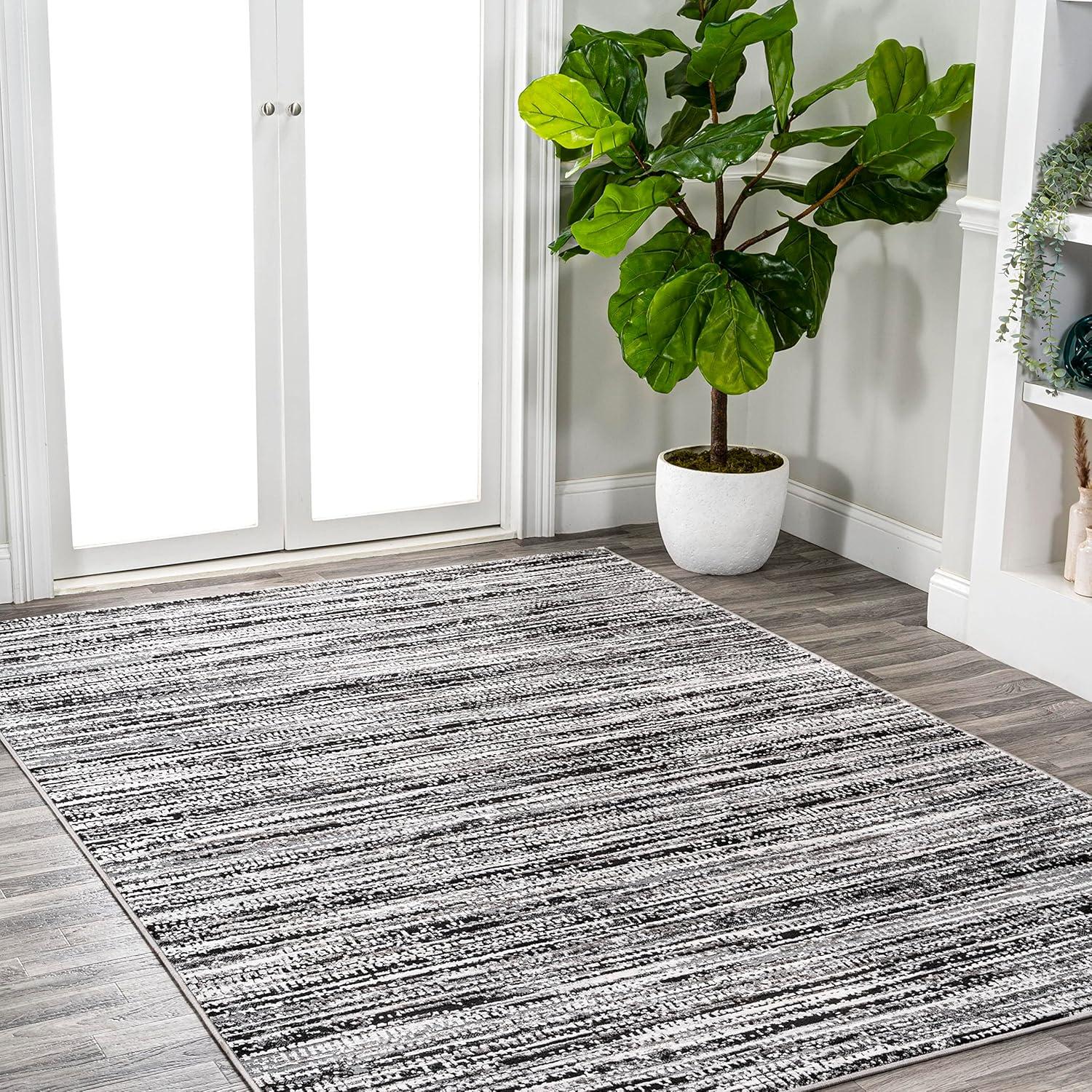 Black and Gray 8' x 10' Stripe Synthetic Area Rug