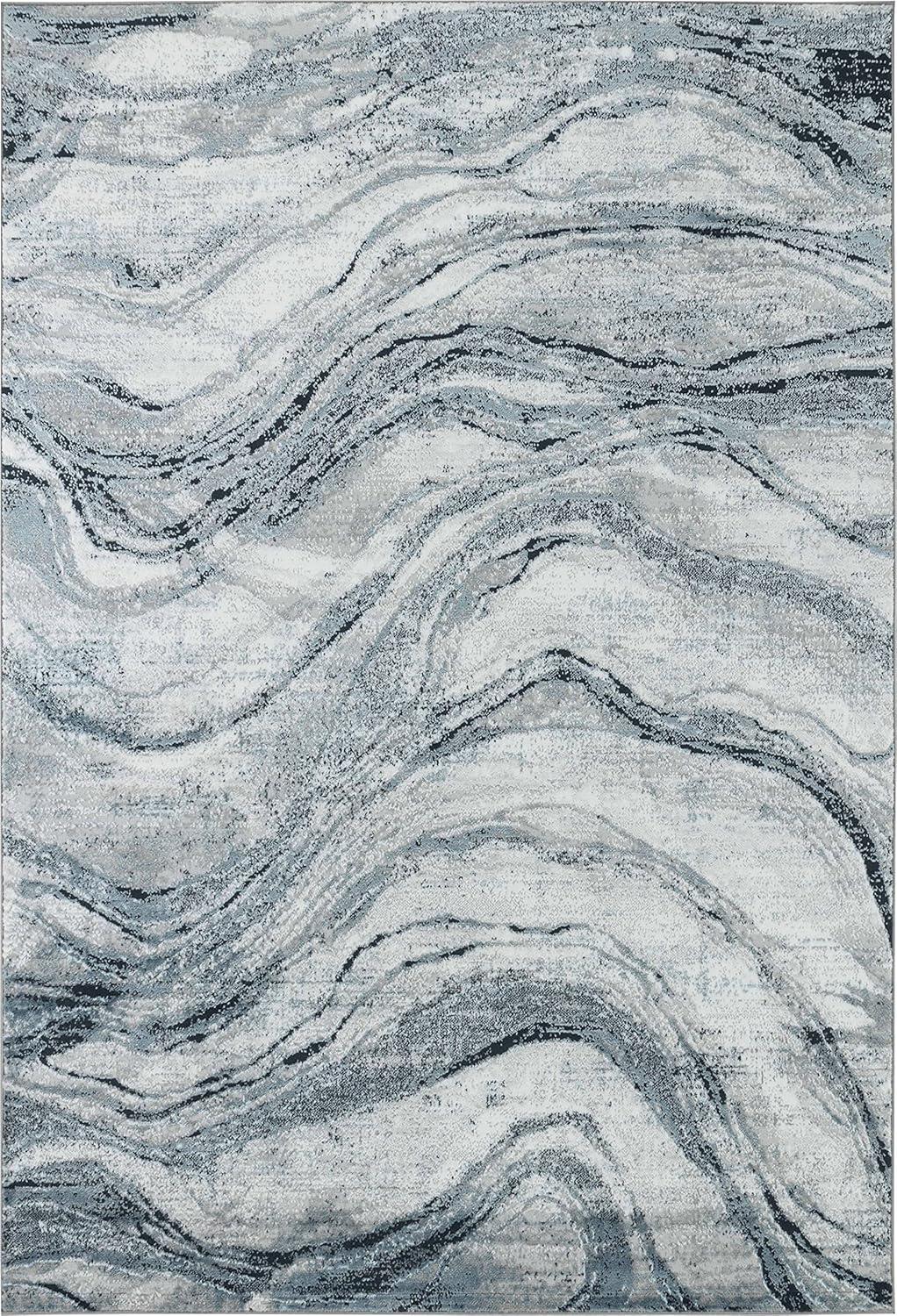 GLORY RUGS Modern Abstract Area Rug 8x10 Grey Navy Faded Soft for Living Room Bedroom Home and Office