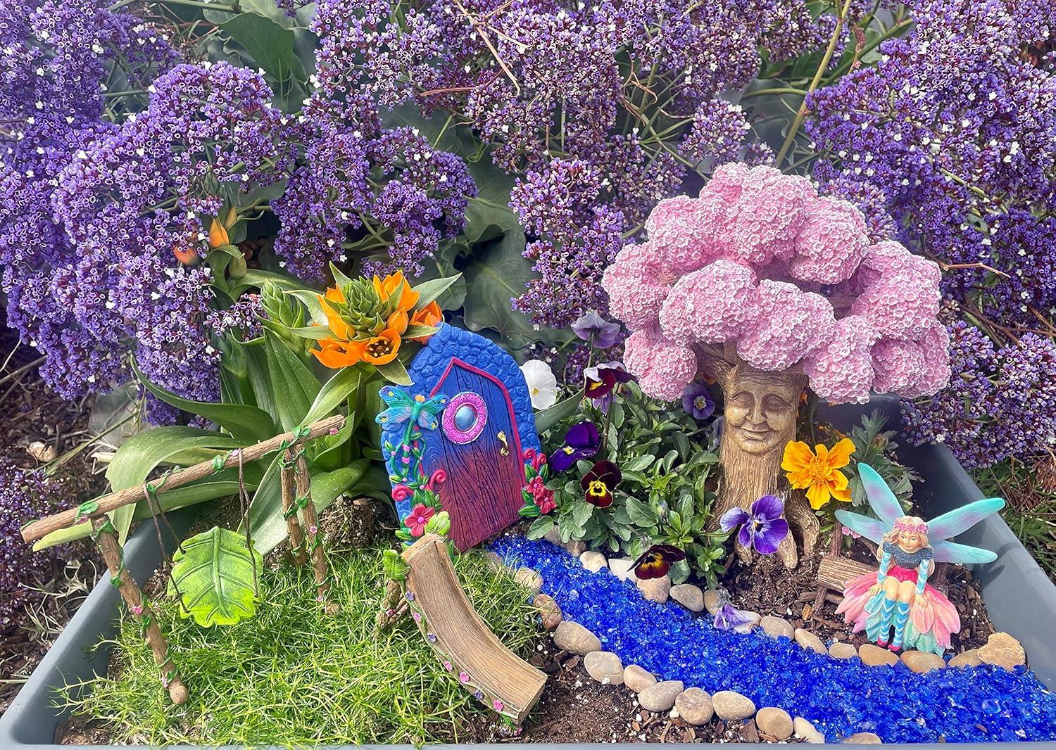 Ethan’s Magical Tree with a Matching Fairy Bench for the Enchanted Fairy Garden (9 Inch Tall) - A Fairy Garden Accessory by GlitZGlam