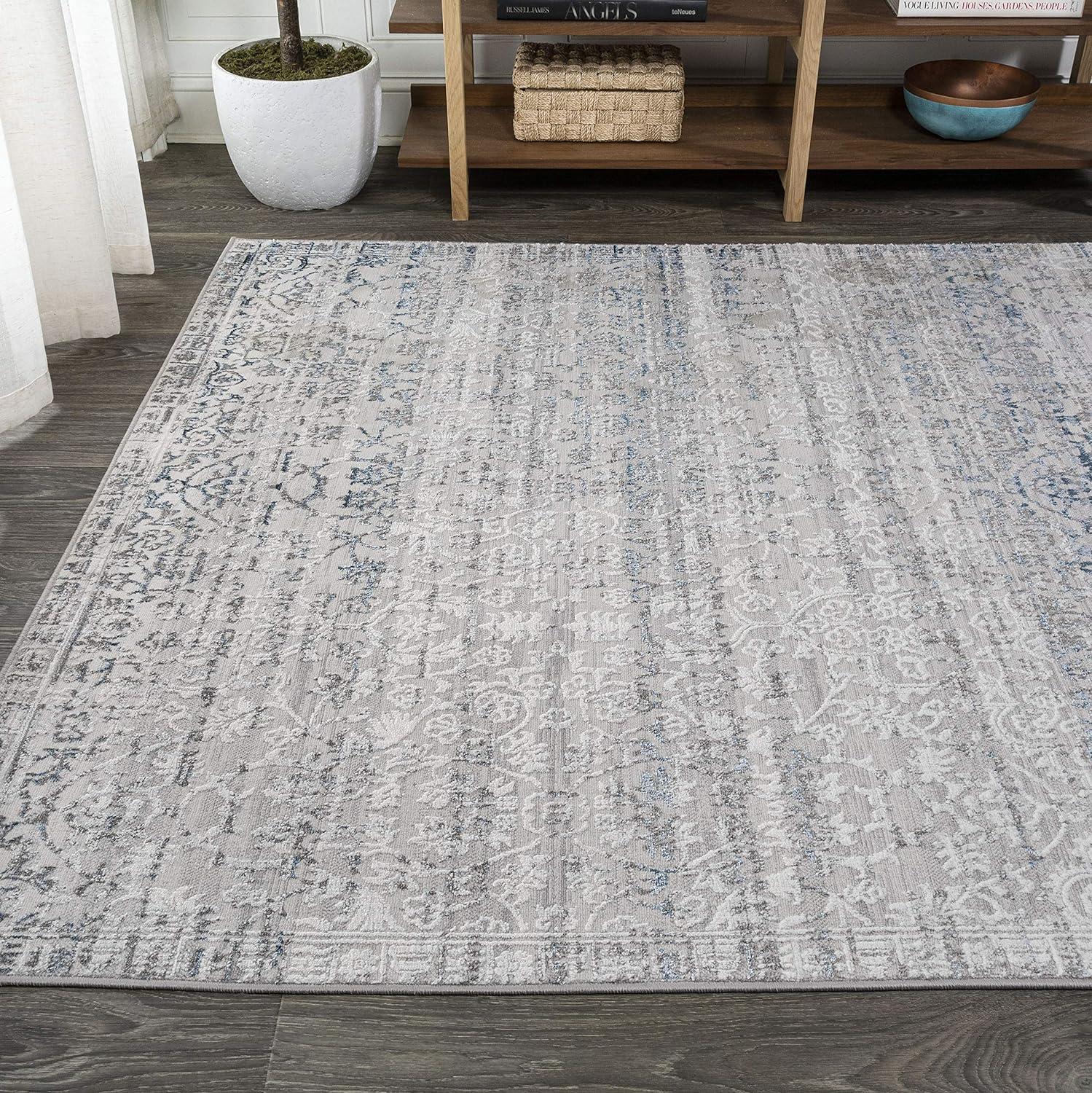 Modern Abstract Strie' Area Rug in Gray and Blue - Easy Care 3x5 Feet