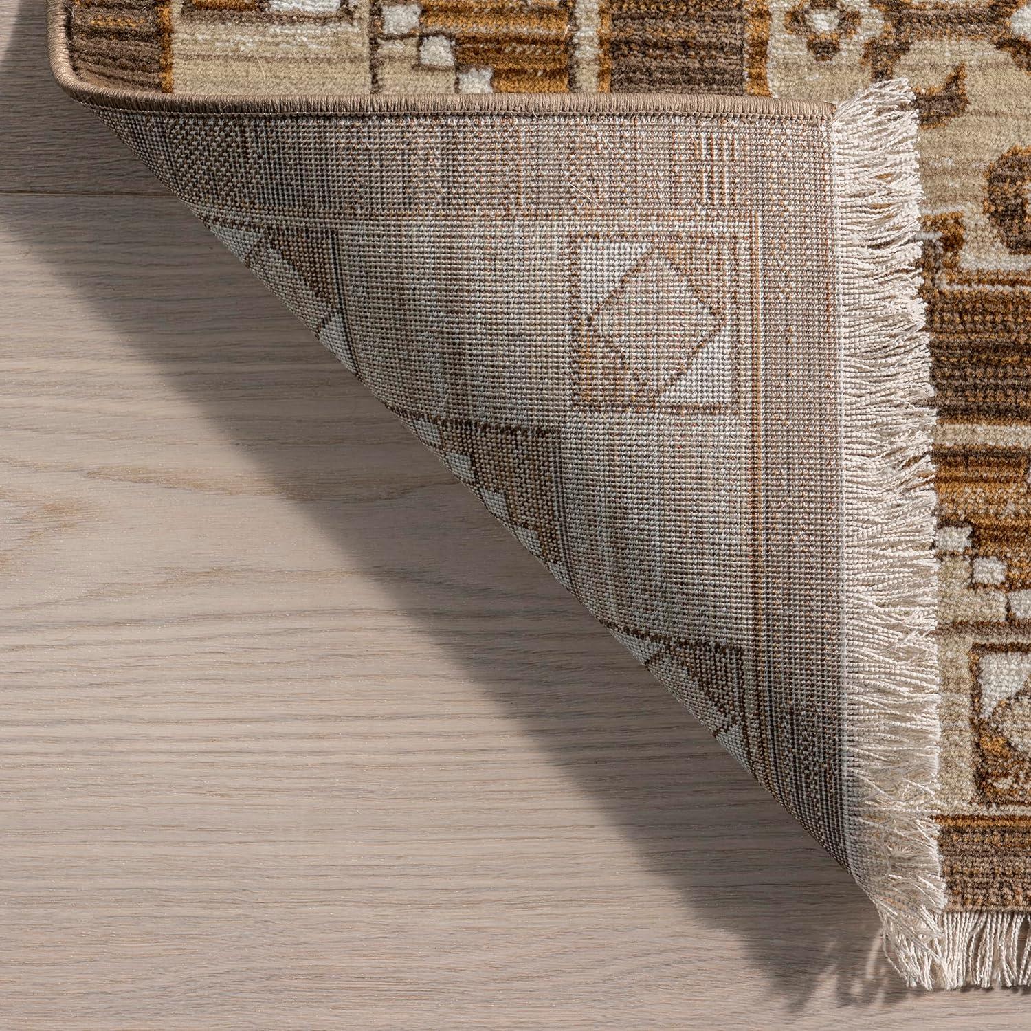 Brown and Beige 8' x 10' Synthetic Fringed Area Rug