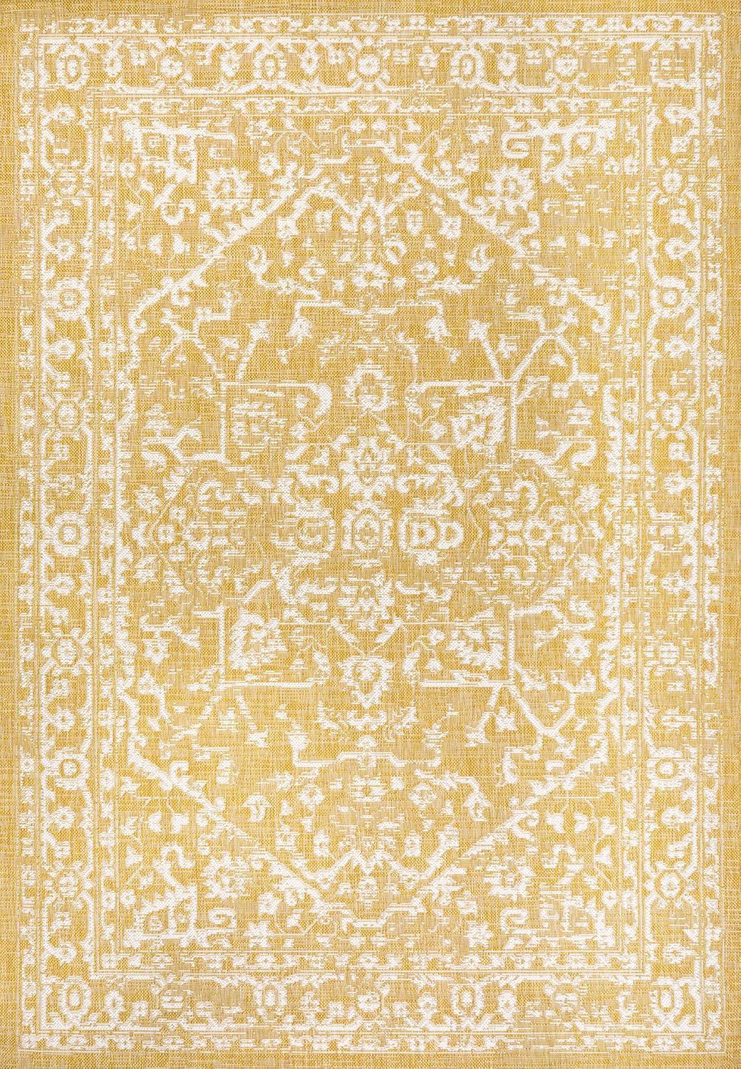 3' x 5' Malta Bohemian Medallion Textured Weave Indoor/Outdoor Area Rug, Yellow/Cream - JONATHAN Y