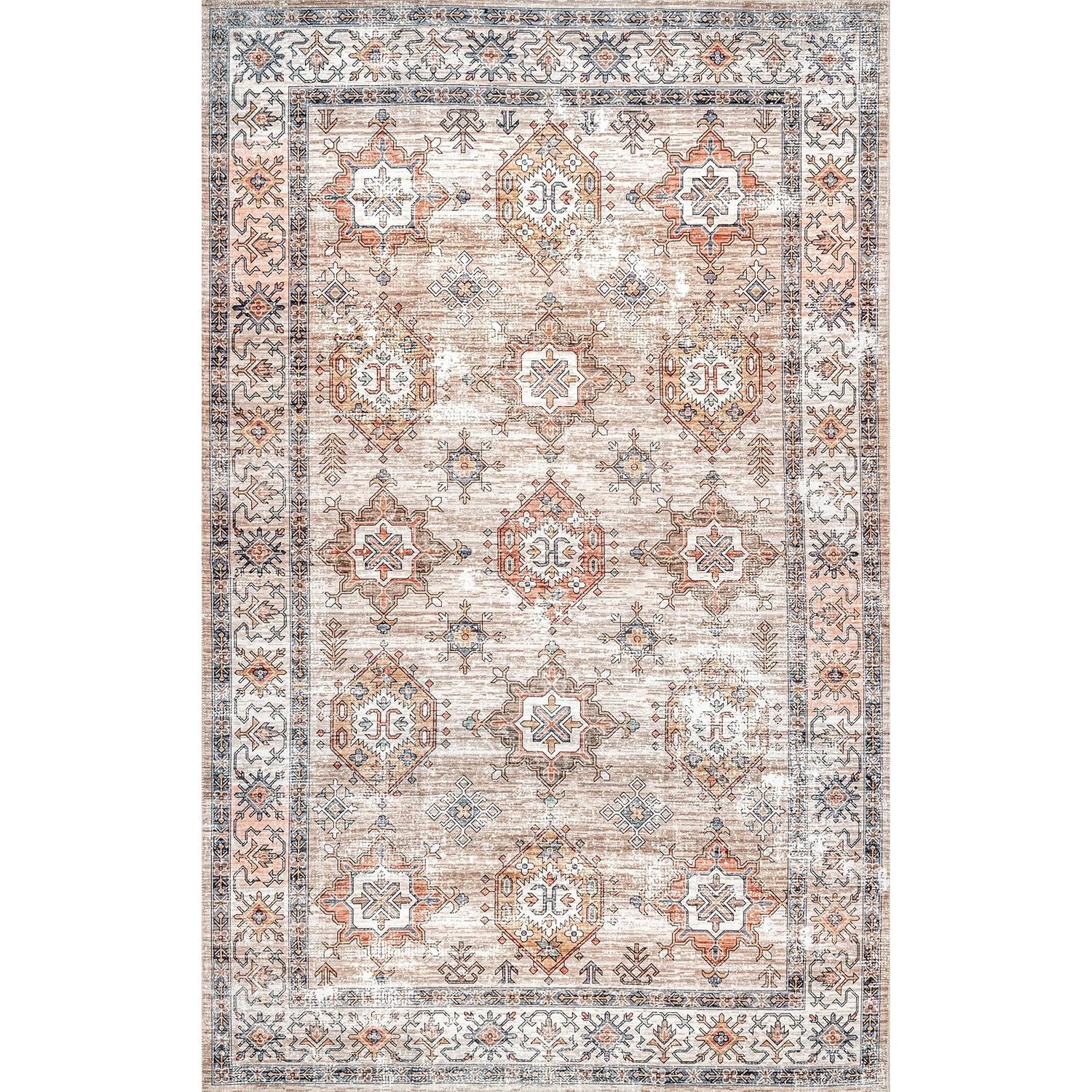 Nuloom Finley Pet Friendly Machine Washable Vintage Distressed Area Rug, 8' x 10', Beige