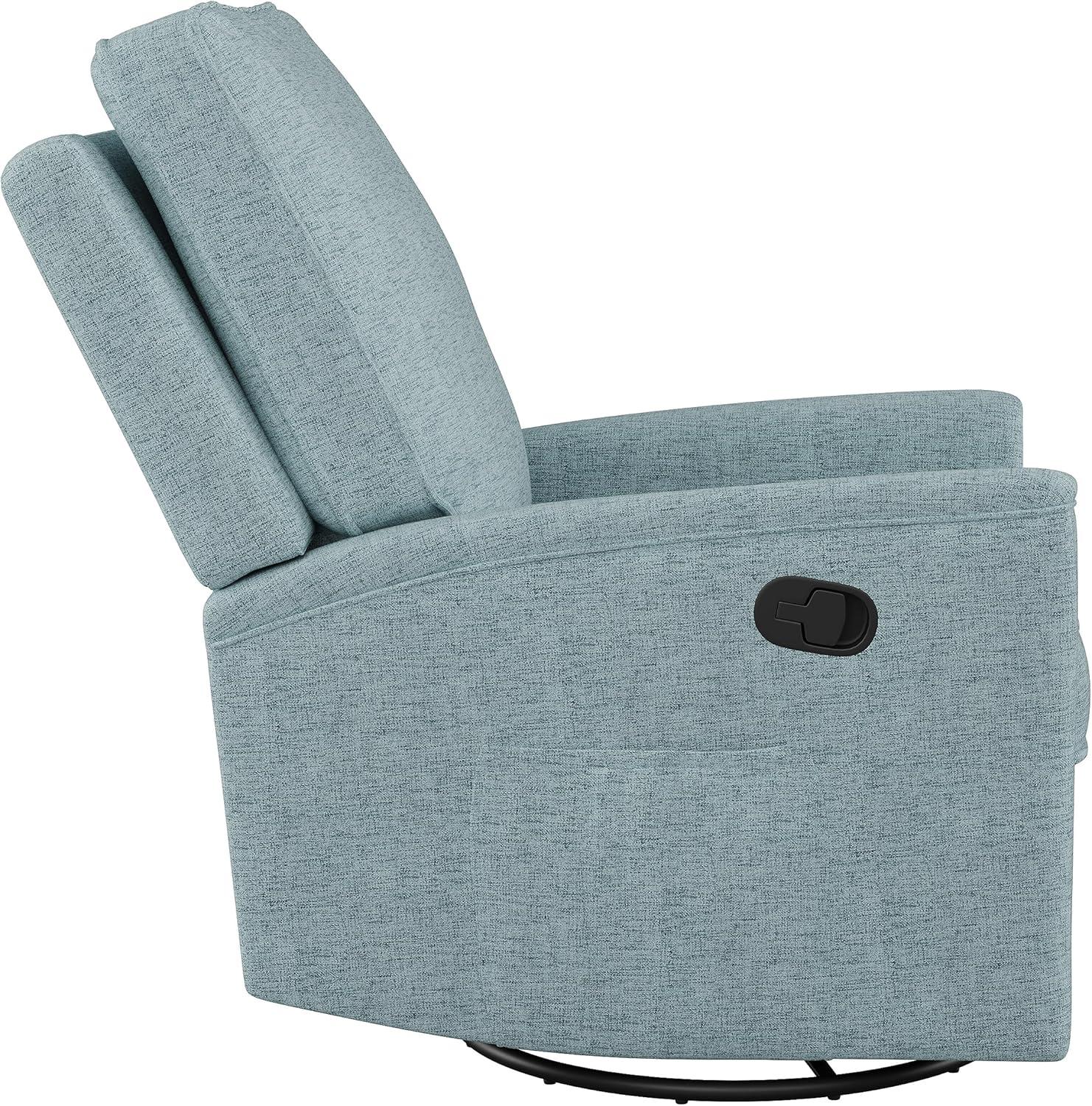 CorLiving Jasmine Swivel Glider Press-Back Recliner Chair Blue: Upholstered Polyester, Metal & Wood Frame, 300lb Capacity