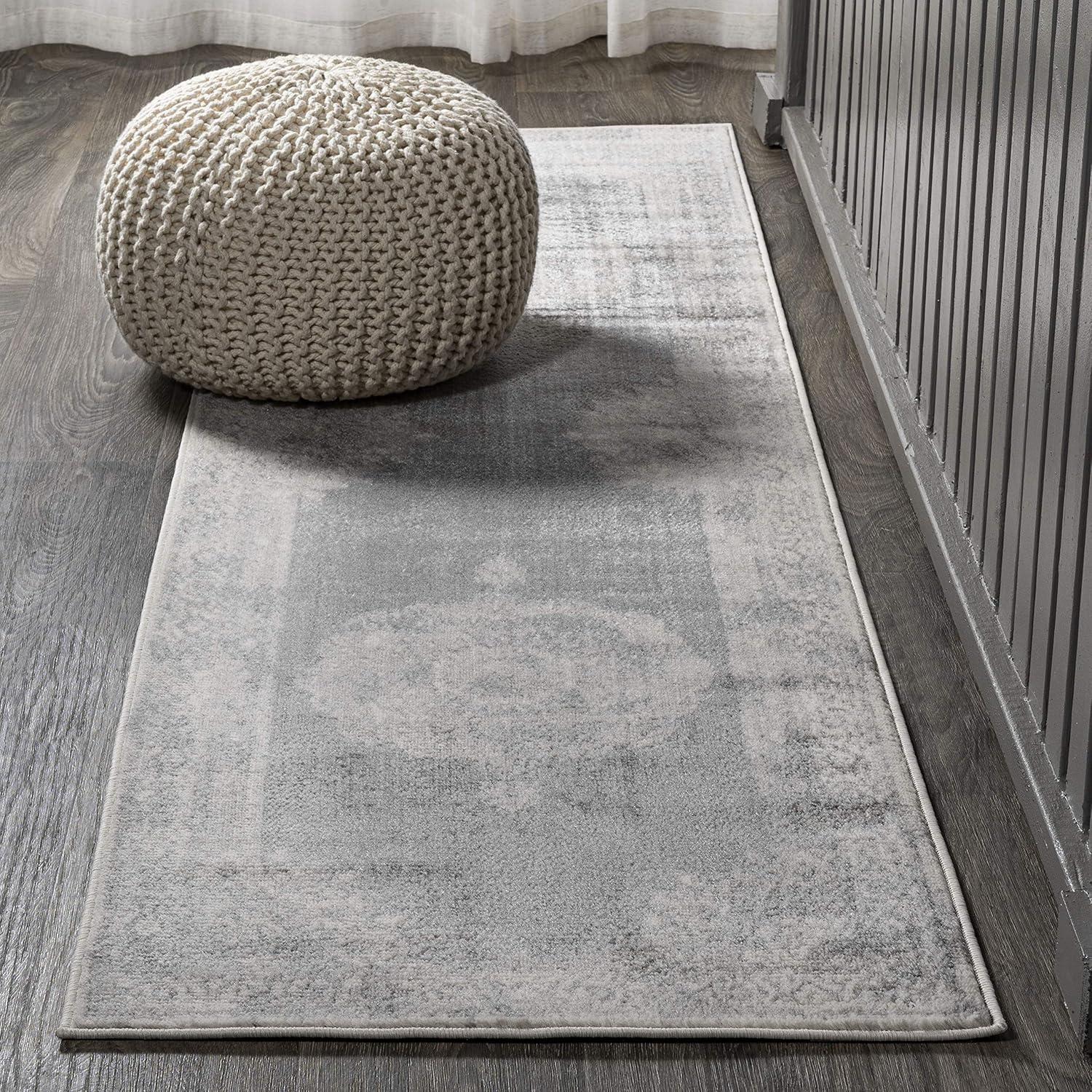 2'x10' Rosalia Cottage Medallion Runner Rug, Gray/Dark Gray - JONATHAN Y