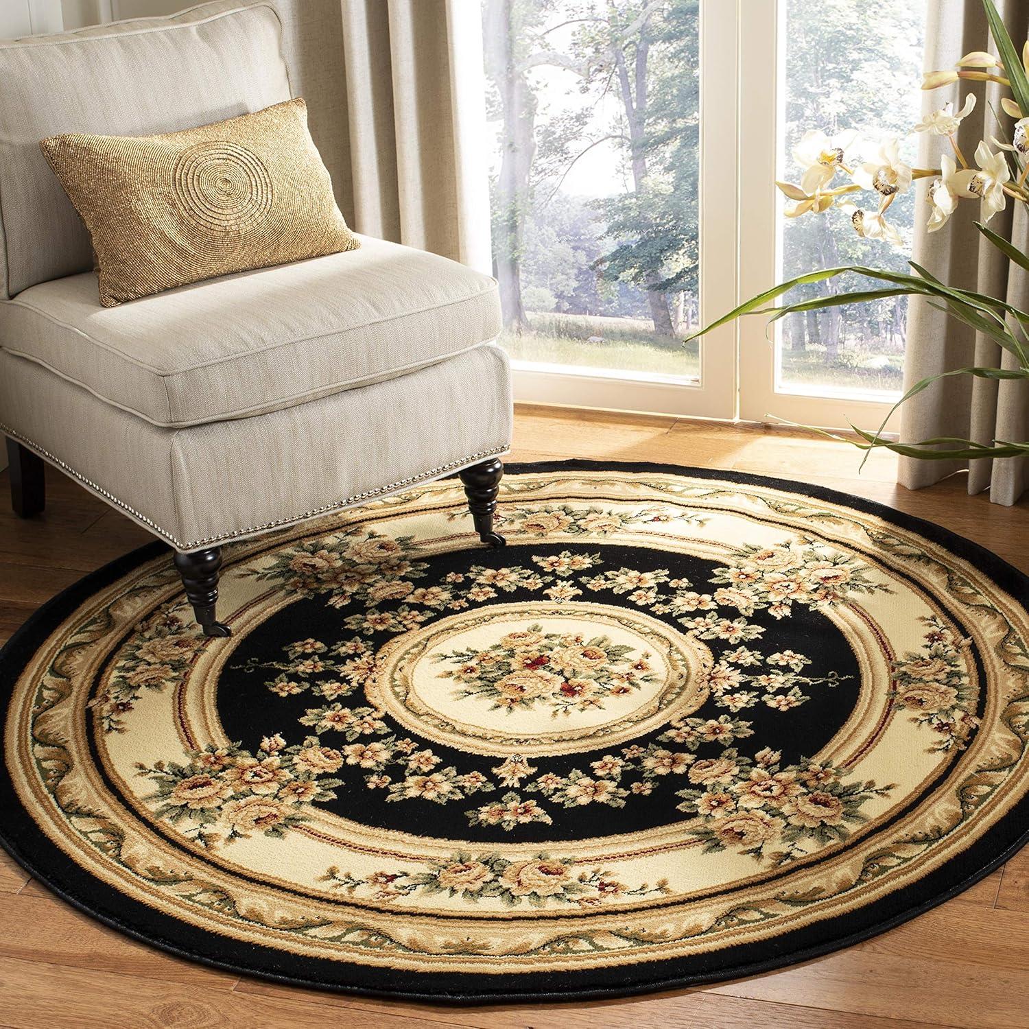 Lyndhurst LNH218 Power Loomed Area Rug - Black/Ivory - 8' Round - Safavieh
