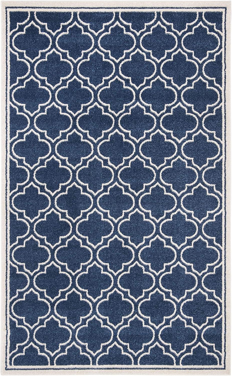 Navy & Ivory Reversible Washable Synthetic Area Rug 5' x 8'