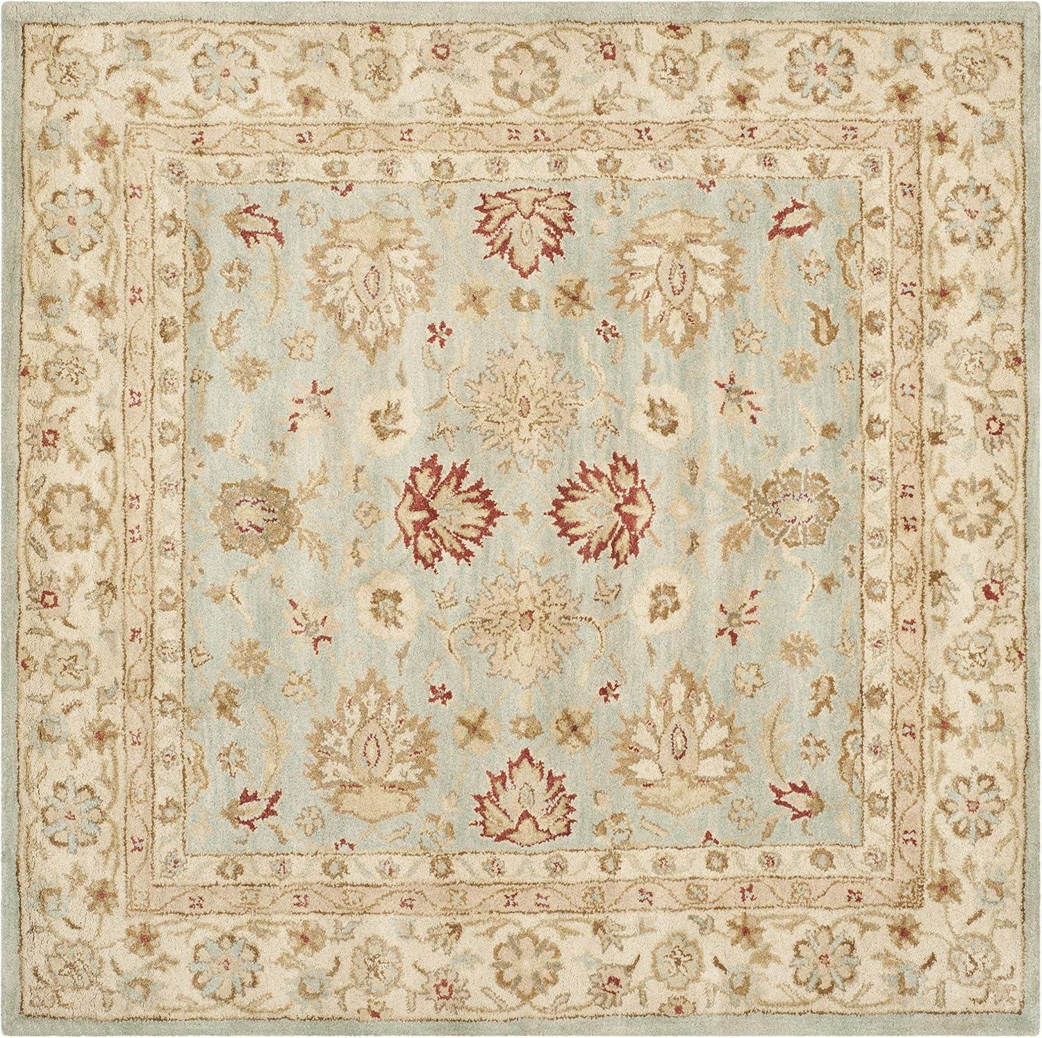 Elegant Grey Blue & Beige Tufted Wool Square Rug