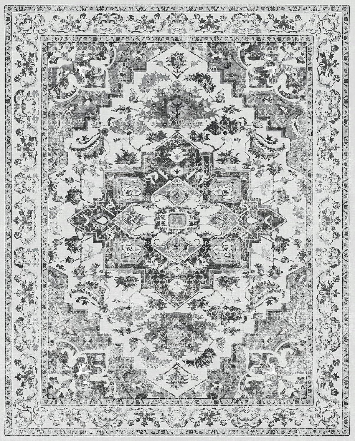 Gray 5' x 7' Vintage Washable Non-Slip Area Rug