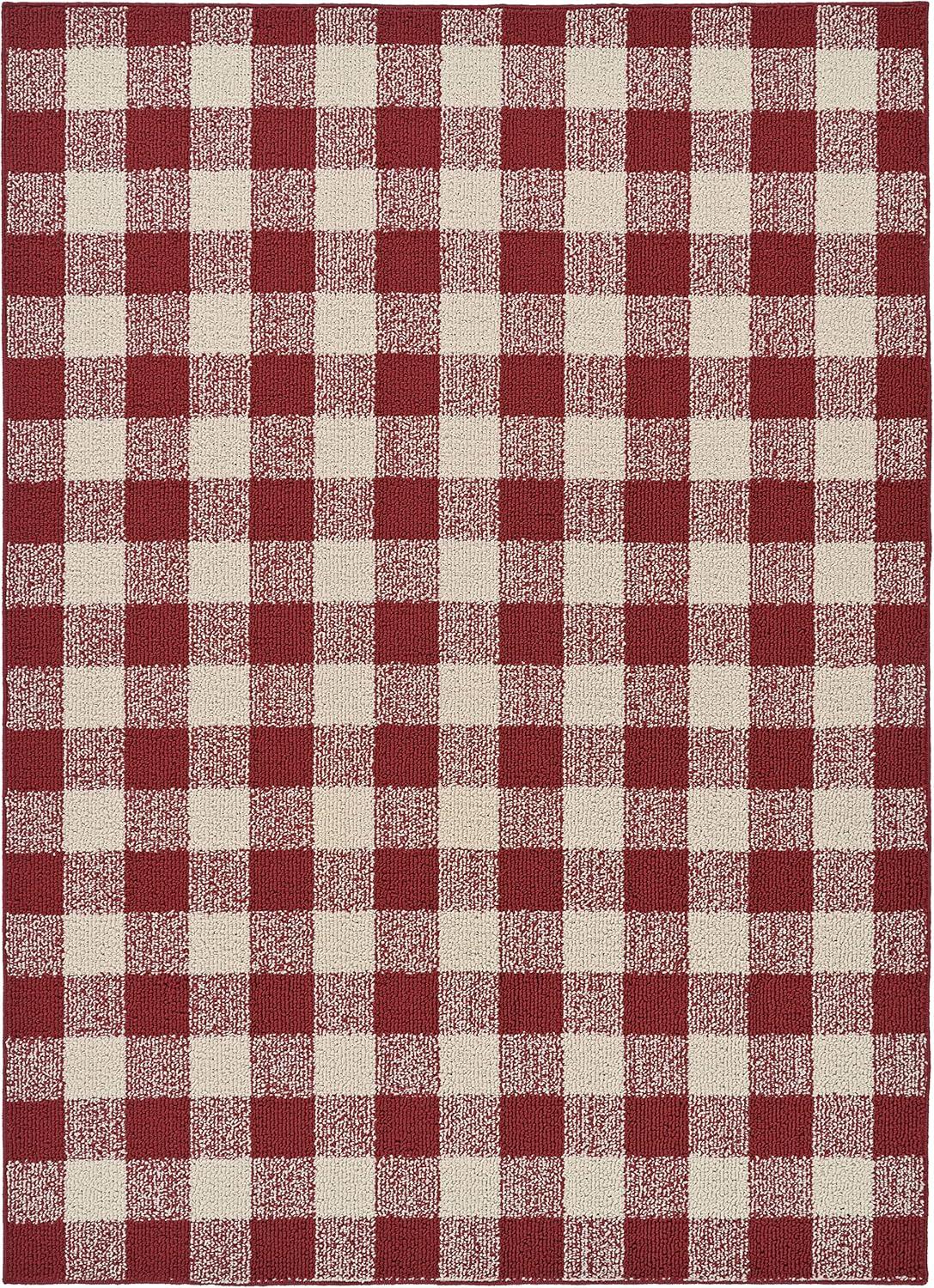 Reversible Tufted Buffalo Plaid 5' x 7' Red Synthetic Rug