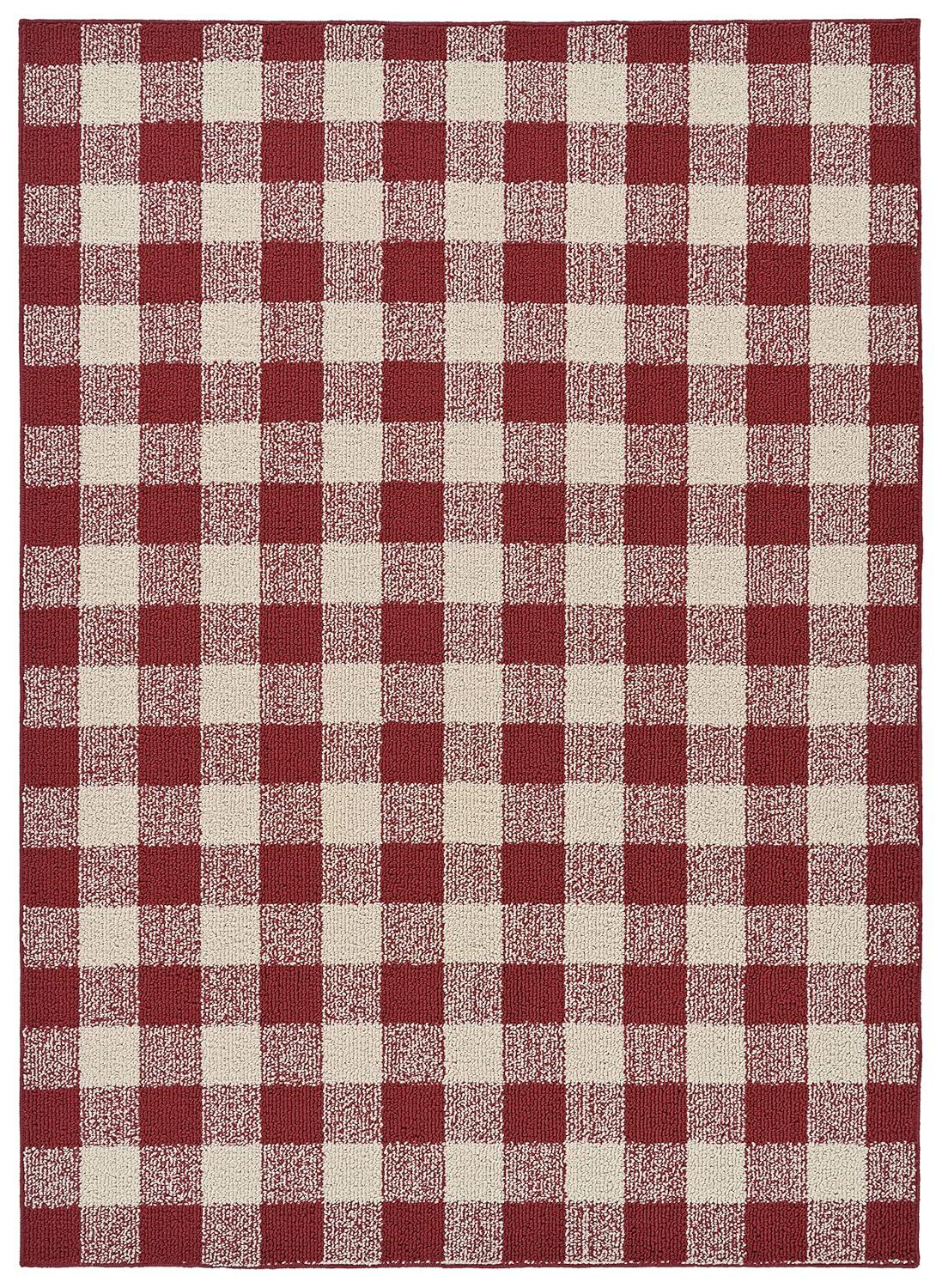 Garland Rug Country Living Buffalo Plaid Polypropylene Chili/Ivory Indoor/Outdoor Area Rug, 5' x 7'