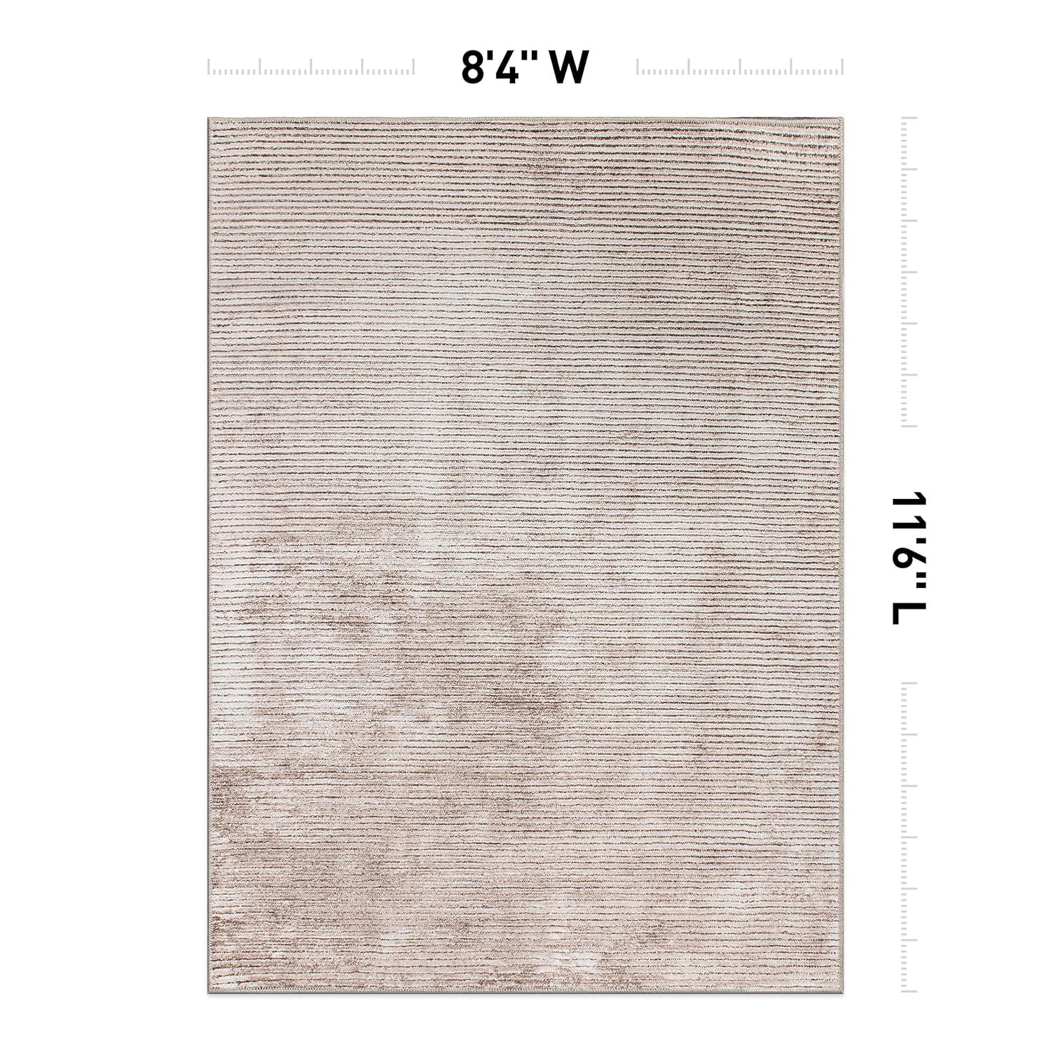 World Rug Gallery Contemporary Distressed Stripe Machine Washable 8'4"x11'6" Beige Area Rug