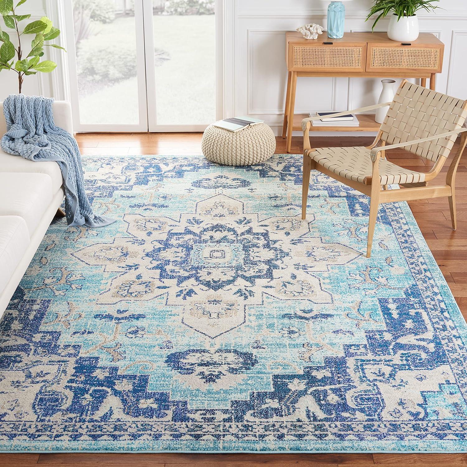 Teal and Navy Rectangular Synthetic Flat Woven Area Rug