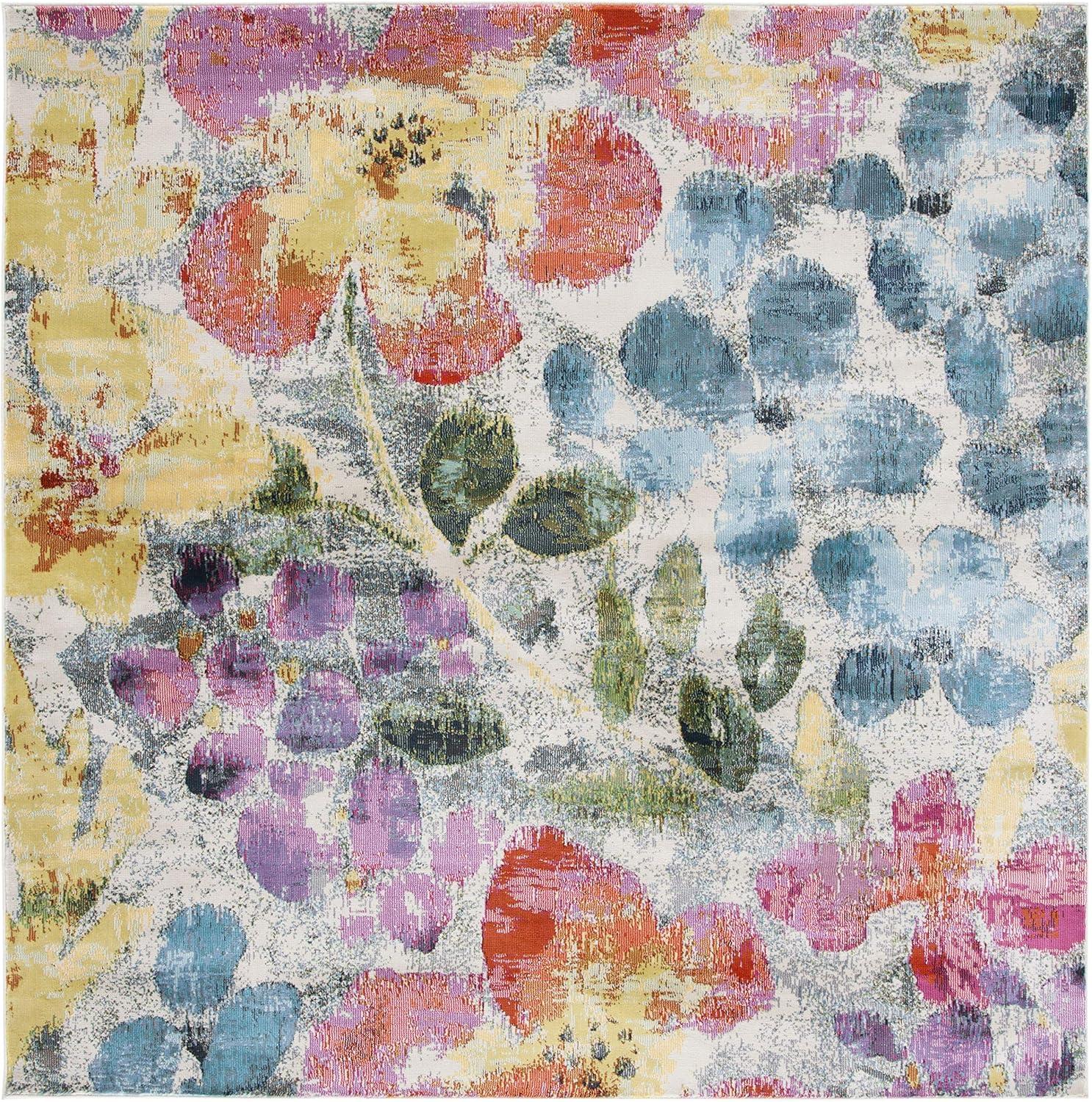 Lillian LLN360 Power Loomed Area Rug - Blue/Yellow - 6'7"x6'7" - Safavieh