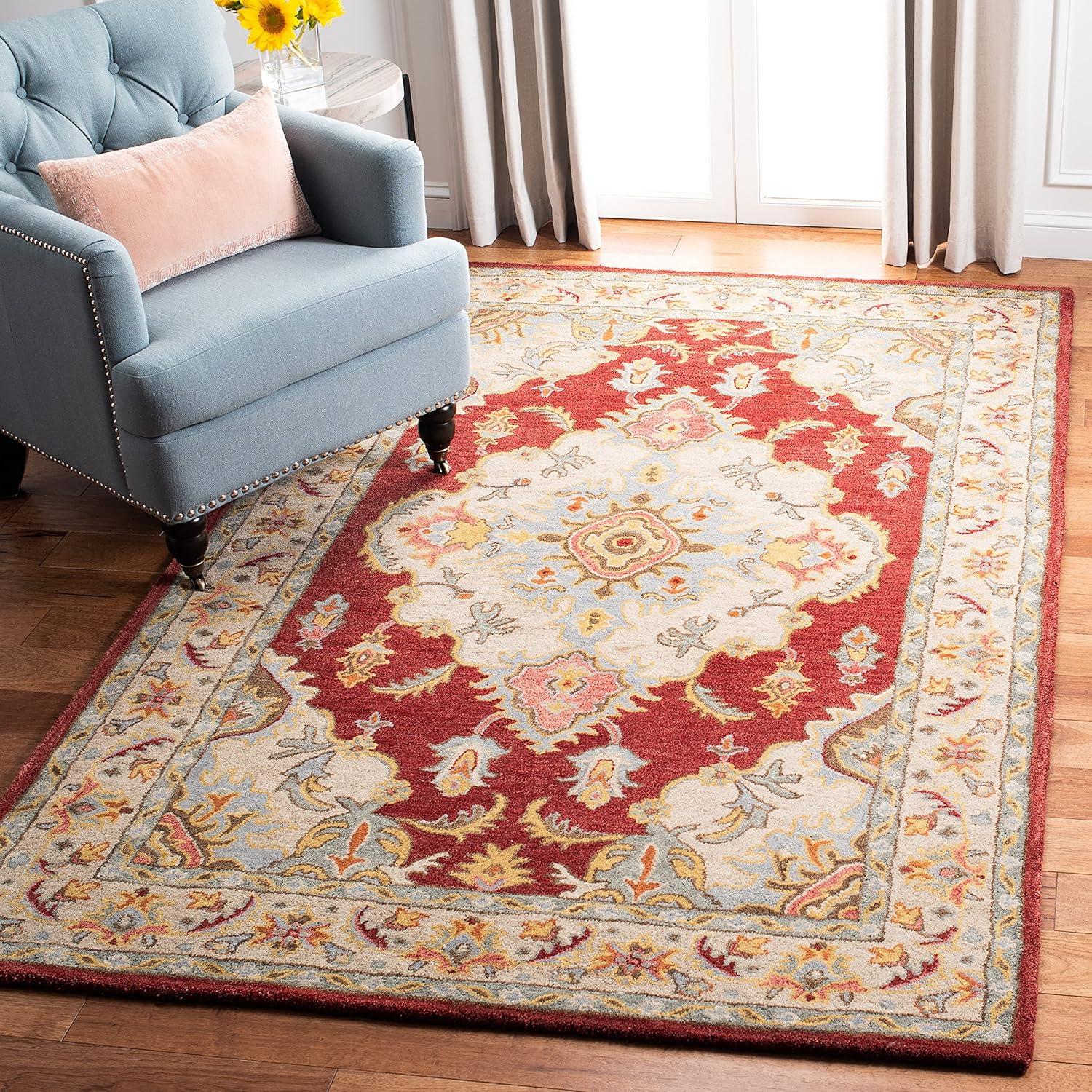 Red and Grey Handmade Wool Tufted 4' x 6' Area Rug