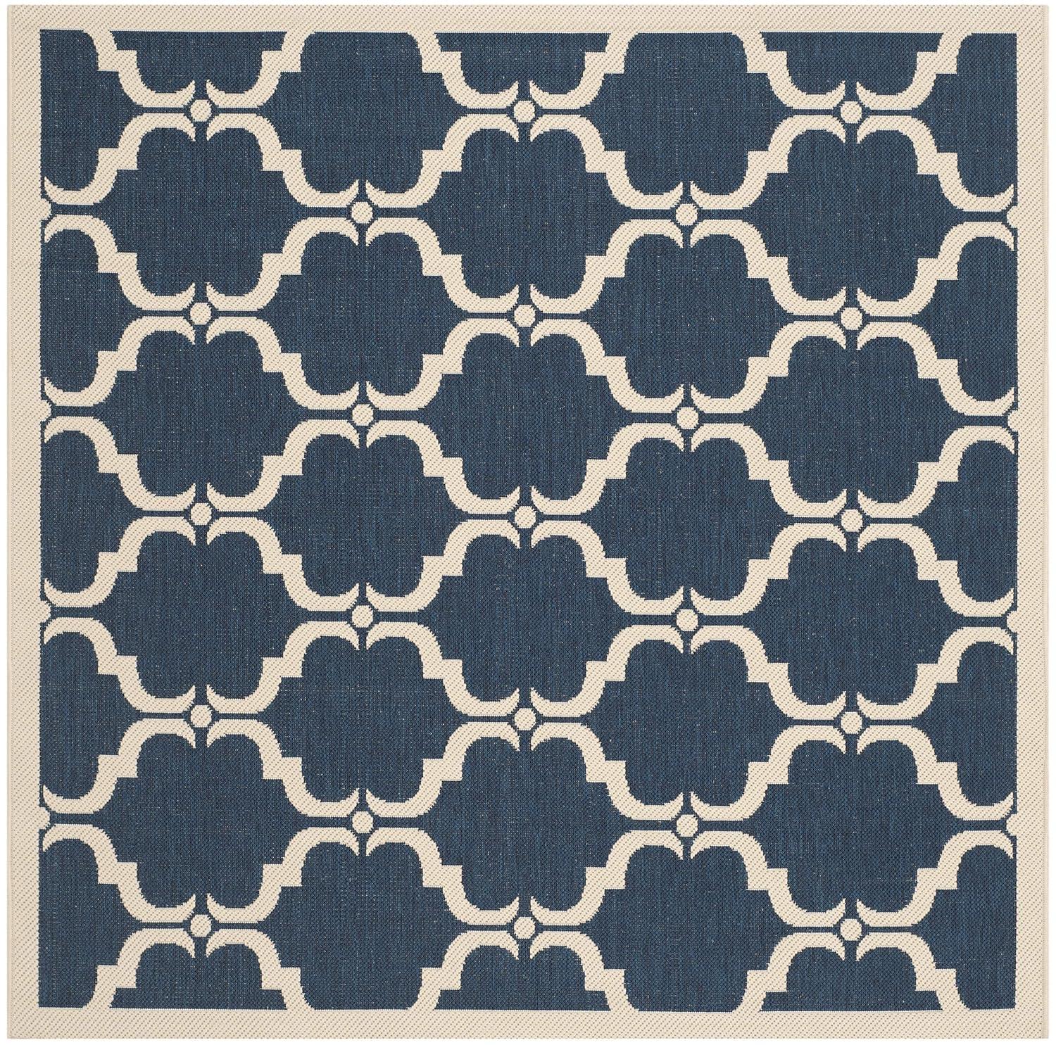 Courtyard CY6009 Power Loomed Indoor and Outdoor Area Rug - Navy/Beige - 5'3"x5'3" - Safavieh