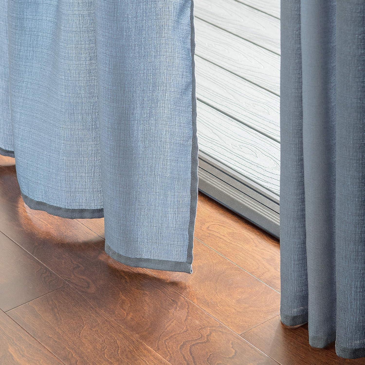 Chanasya 2pk Faux Belgian Flax Semi Sheer Window Curtain Panels - Set of 2 - 52 x 84 Inches Long - Dark Blue